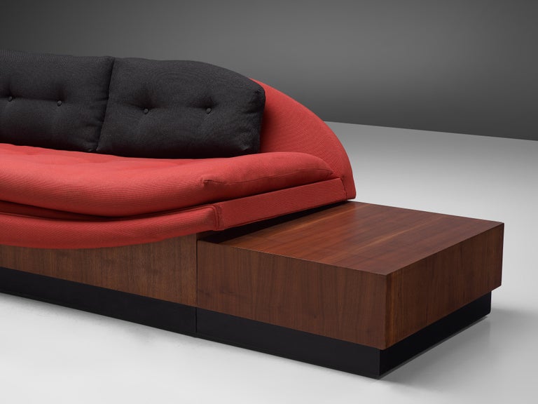 Adrian Pearsall 'Platform Gondola' Sofa in Walnut and Red Upholstery