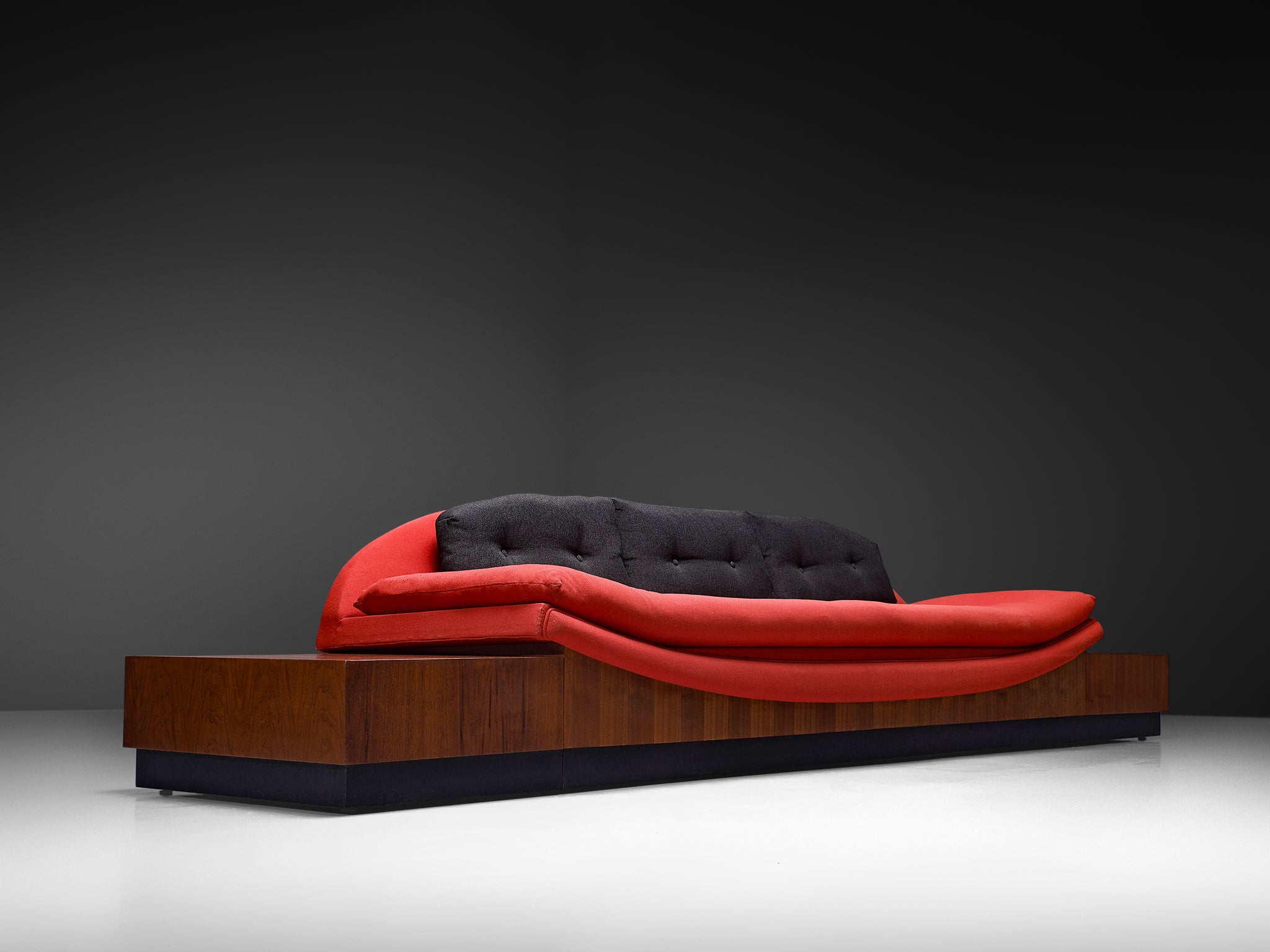 Adrian Pearsall 'Platform Gondola' Sofa in Walnut and Red Upholstery Seating Morentz
