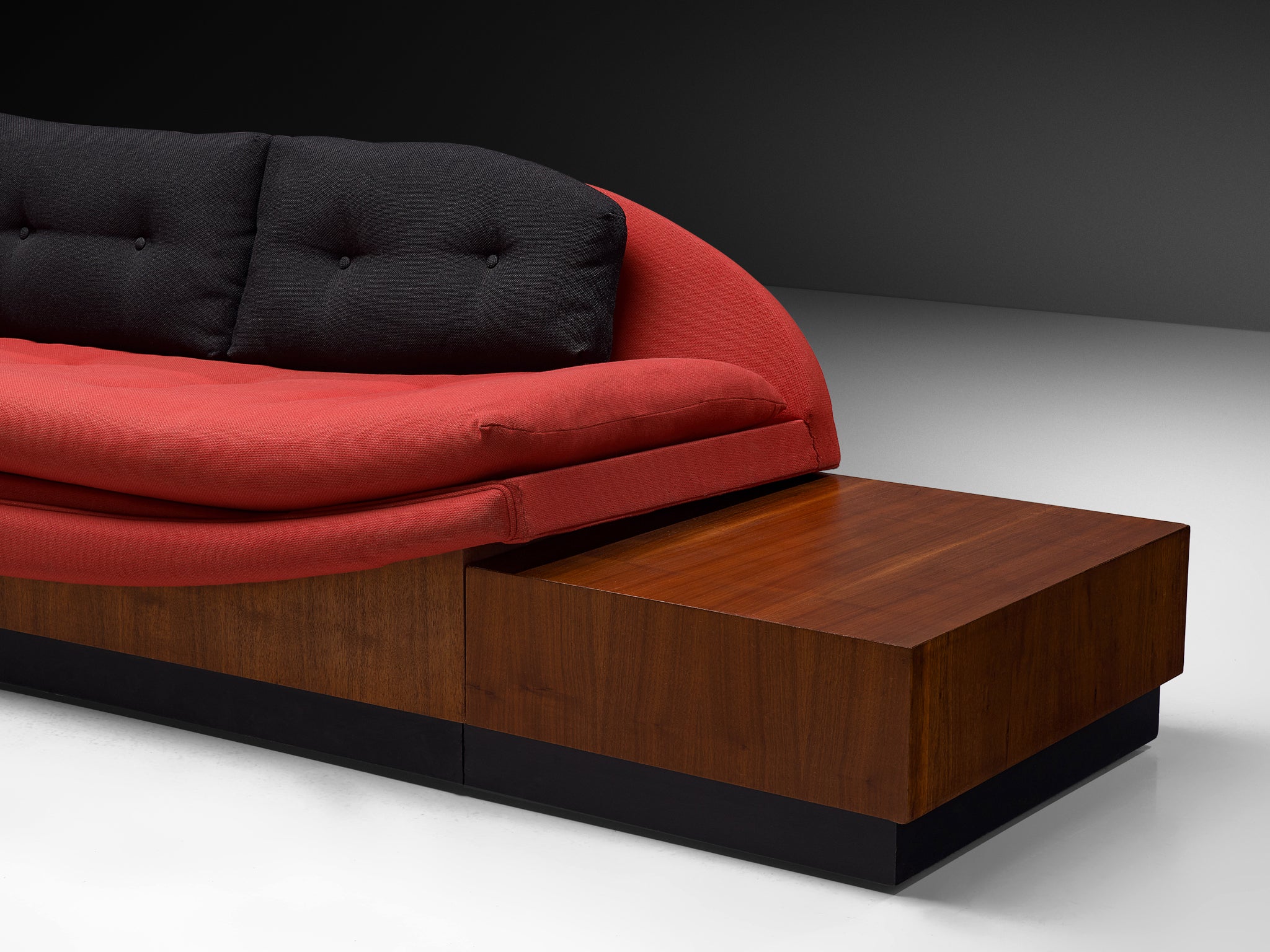Adrian Pearsall 'Platform Gondola' Sofa in Walnut and Red Upholstery Seating Morentz