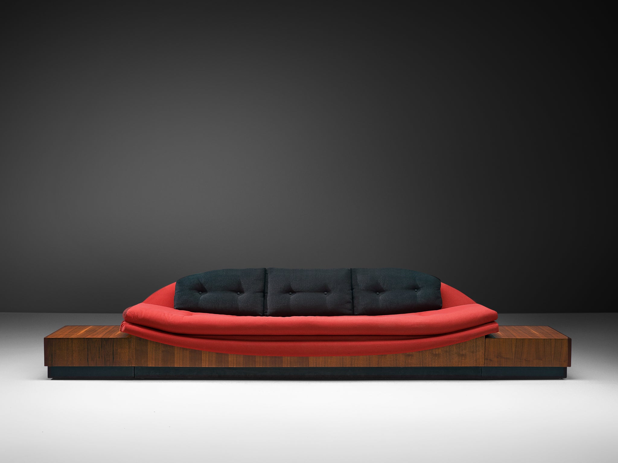 Adrian Pearsall 'Platform Gondola' Sofa in Walnut and Red Upholstery Seating Morentz