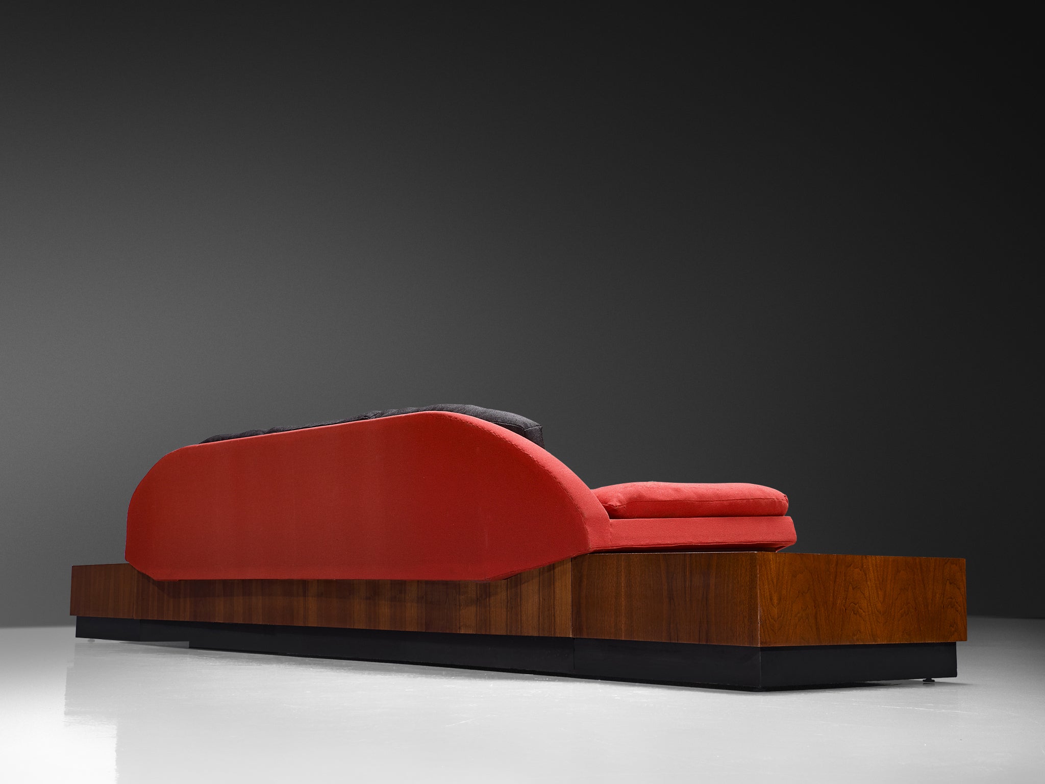 Adrian Pearsall 'Platform Gondola' Sofa in Walnut and Red Upholstery Seating Morentz