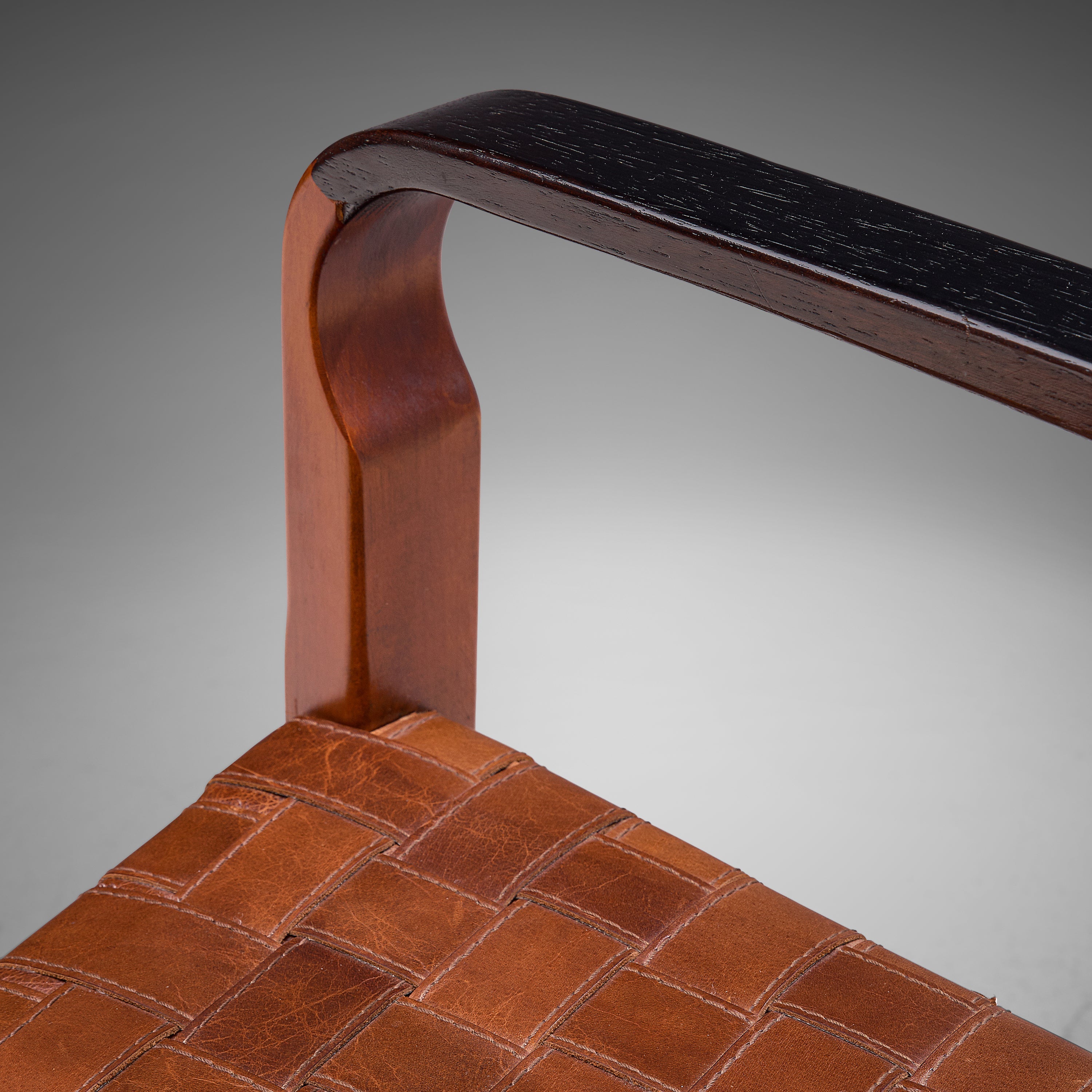 Belgian Pair of Armchairs Chairs in Leather and Oak seating Morentz