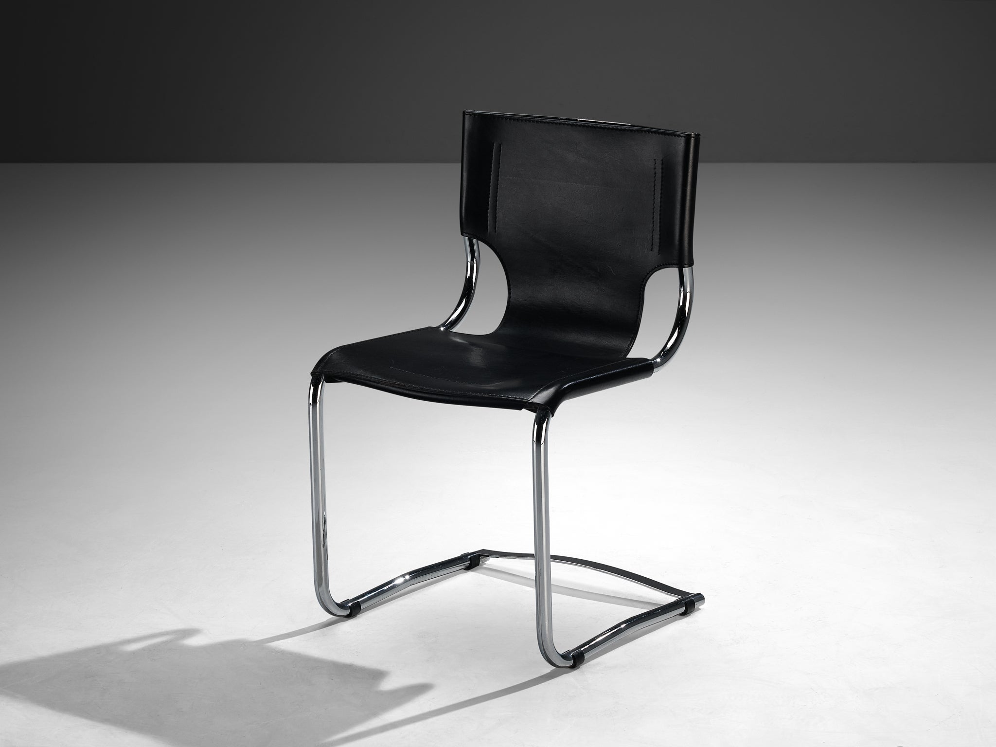 Carlo Bartoli for T 70 Tubular Dining Chair in Black Leather and Steel seating Morentz