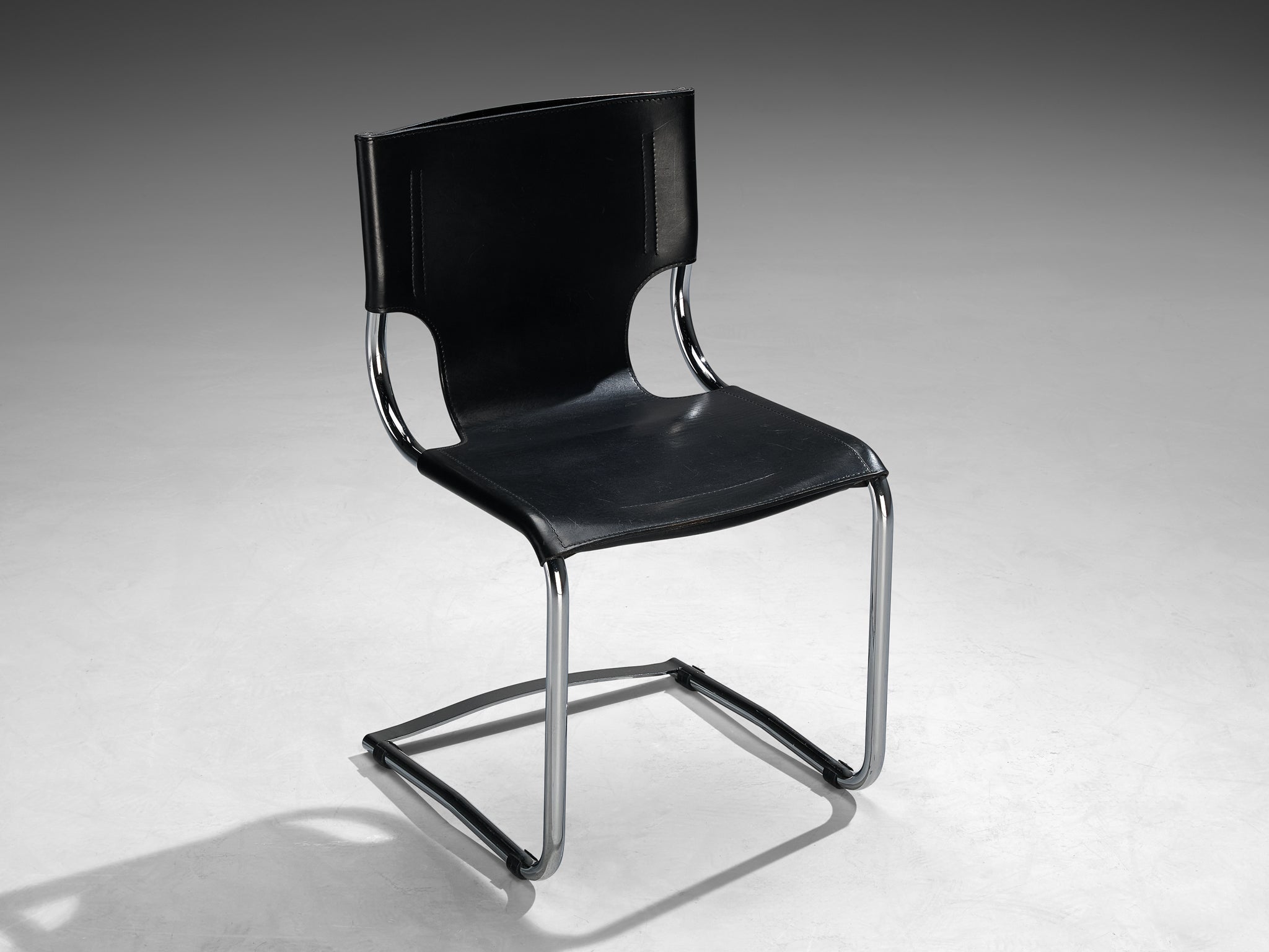 Carlo Bartoli for T 70 Tubular Dining Chair in Black Leather and Steel seating Morentz