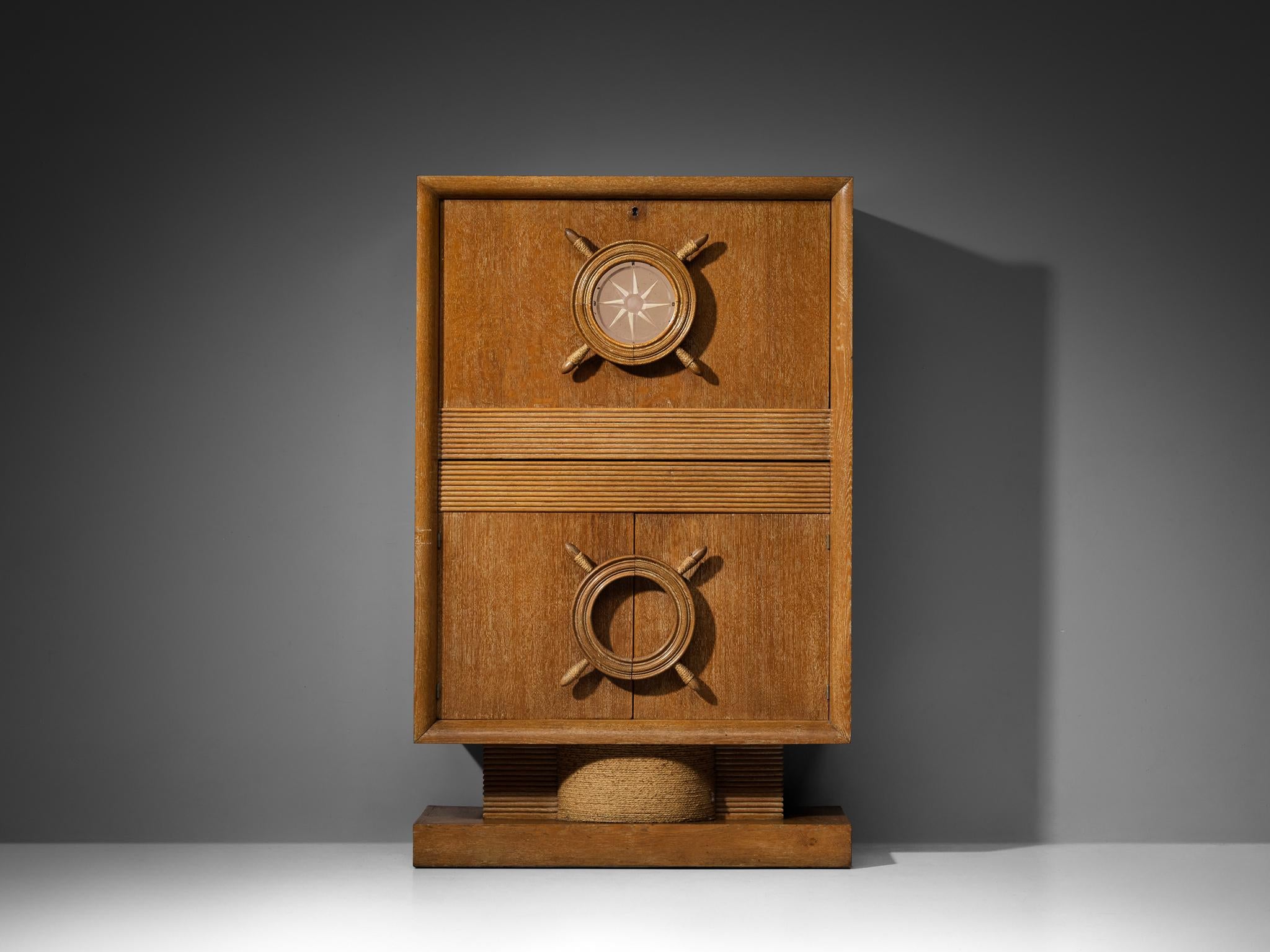 Nautical Bar Cabinet in Oak in Style of Charles Dudouyt case pieces and storage cabinets Morentz