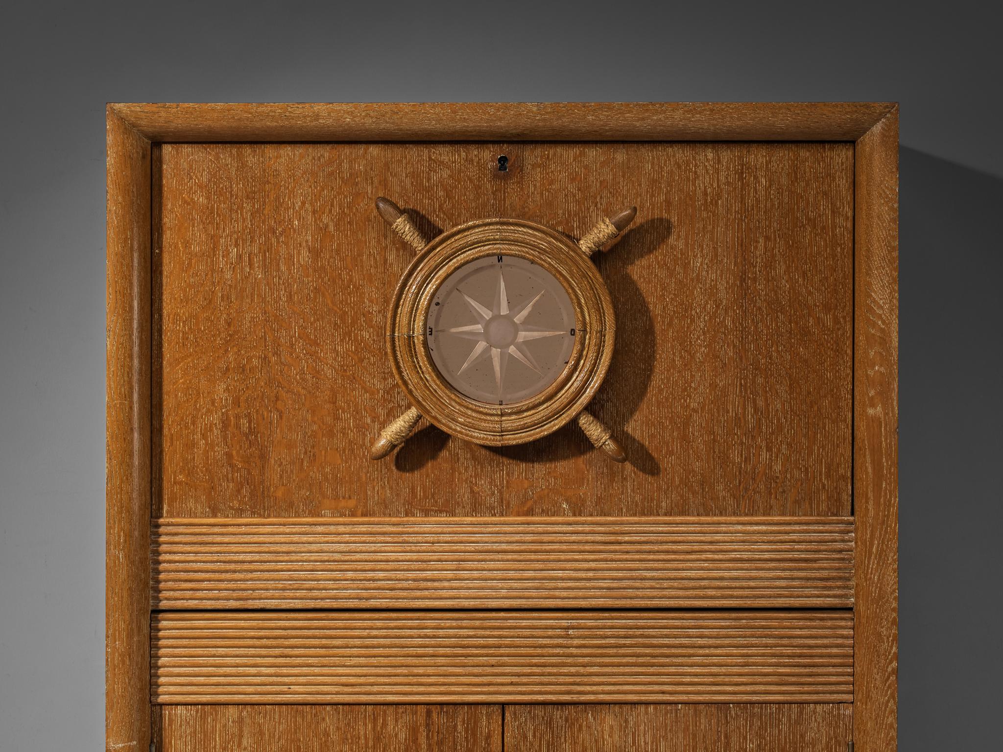 Nautical Bar Cabinet in Oak in Style of Charles Dudouyt case pieces and storage cabinets Morentz