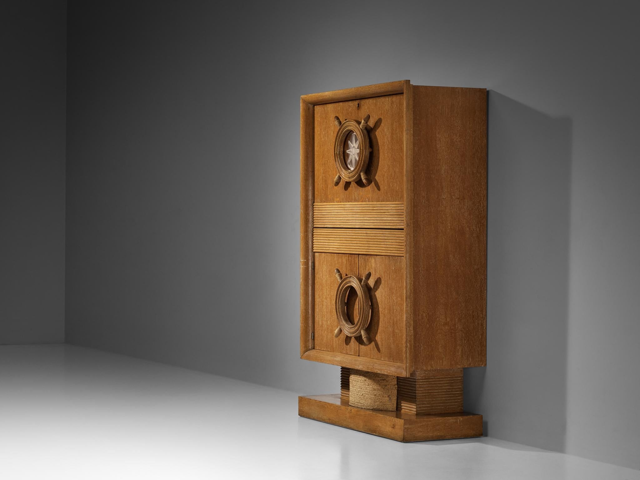 Nautical Bar Cabinet in Oak in Style of Charles Dudouyt case pieces and storage cabinets Morentz