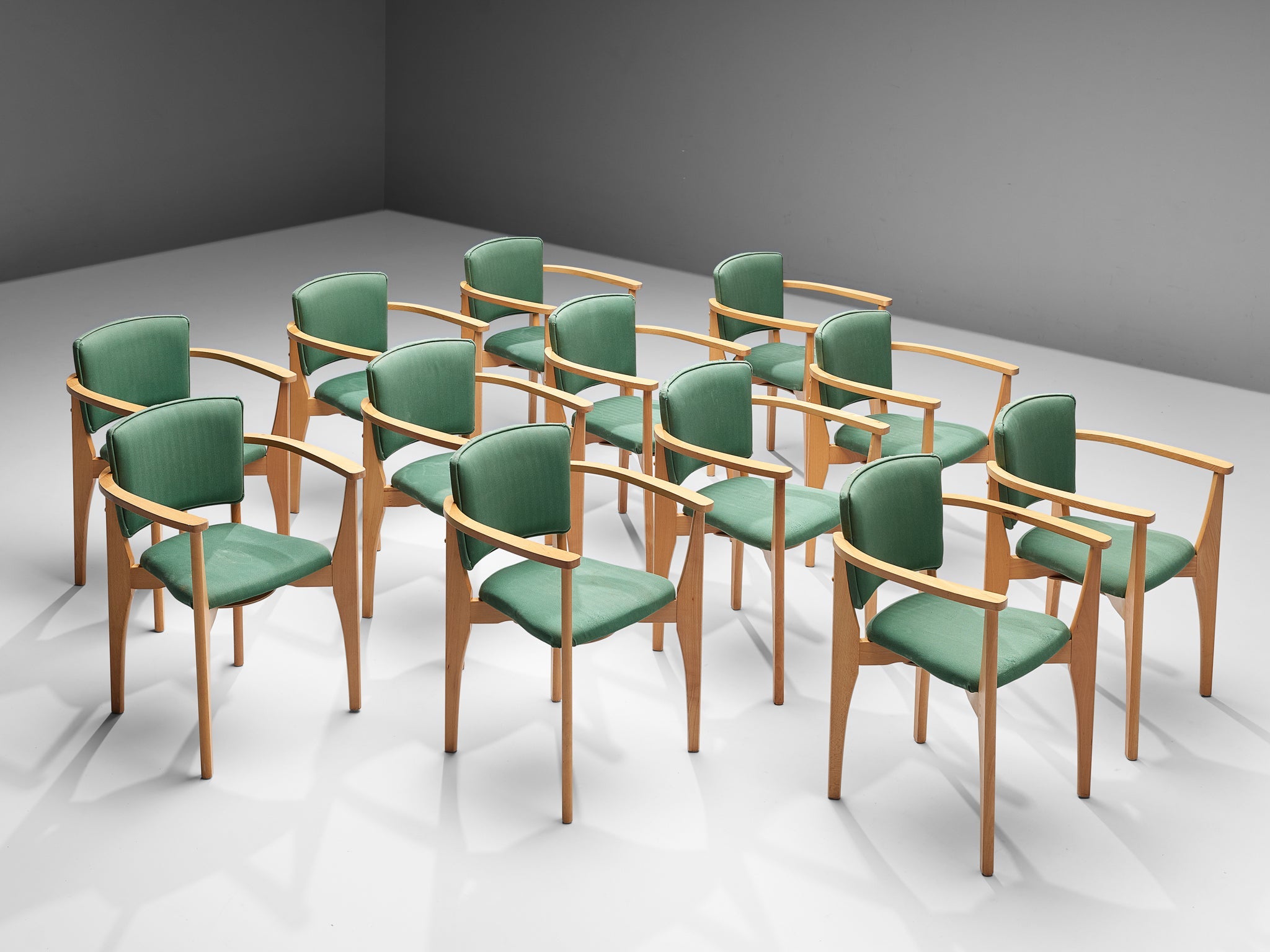 Set of Twelve Sculptural Dining Chairs With Elegant Wooden Frames seating Morentz