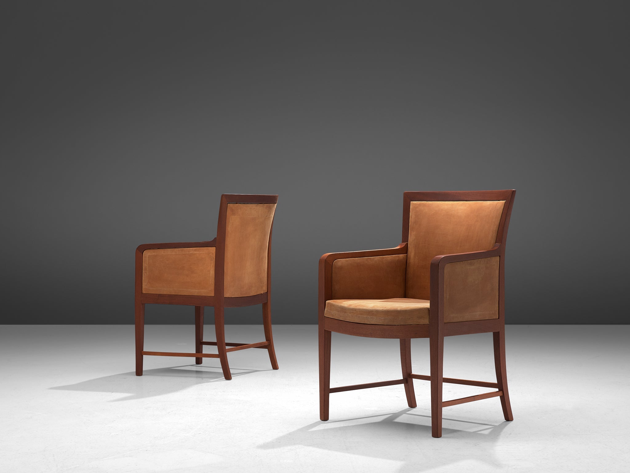Kaj Gottlob for Rud Rasmussen Pair of Armchairs in Mahogany and Leather seating Morentz