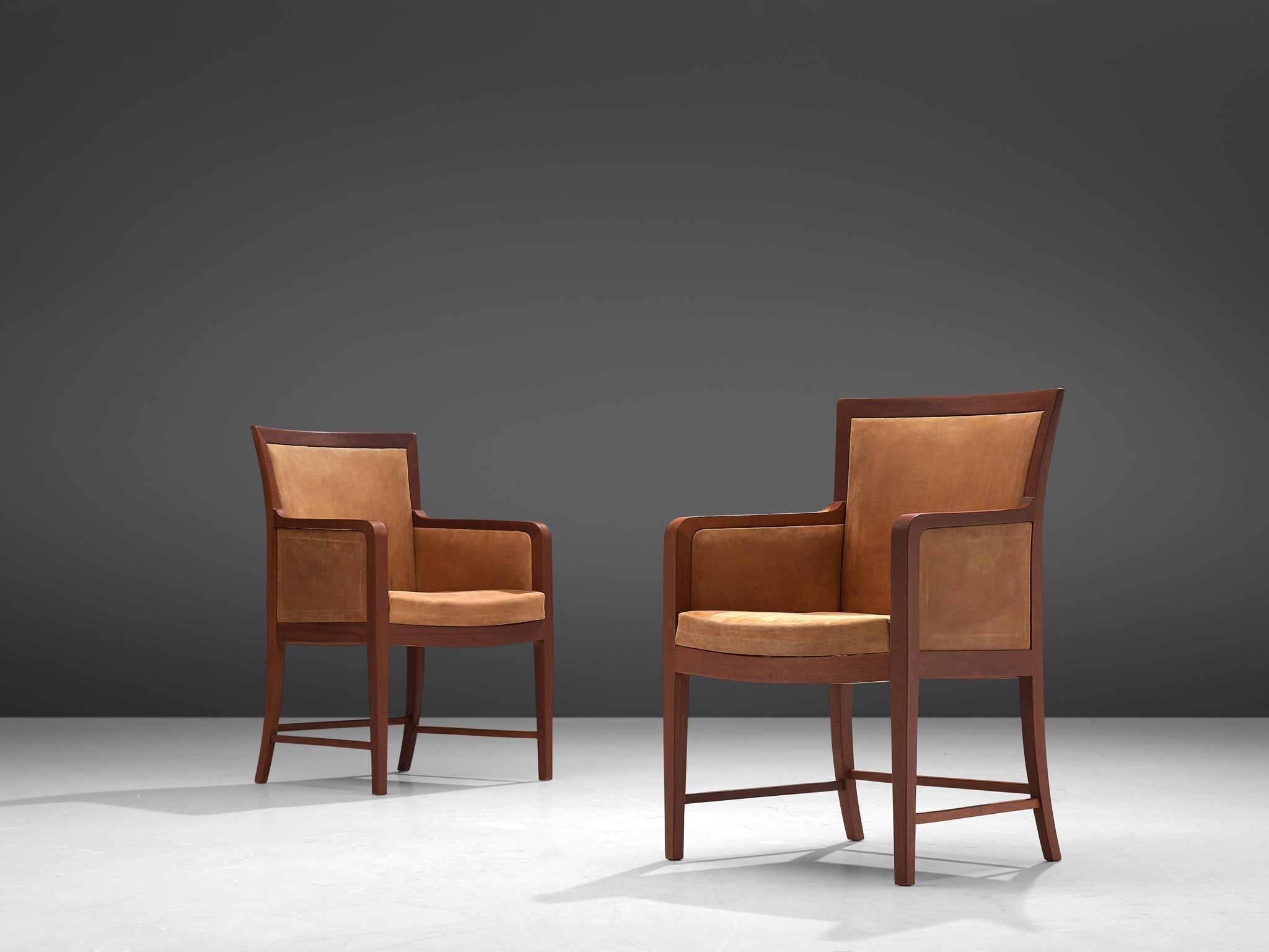 Kaj Gottlob for Rud Rasmussen Pair of Armchairs in Mahogany and Leather seating Morentz