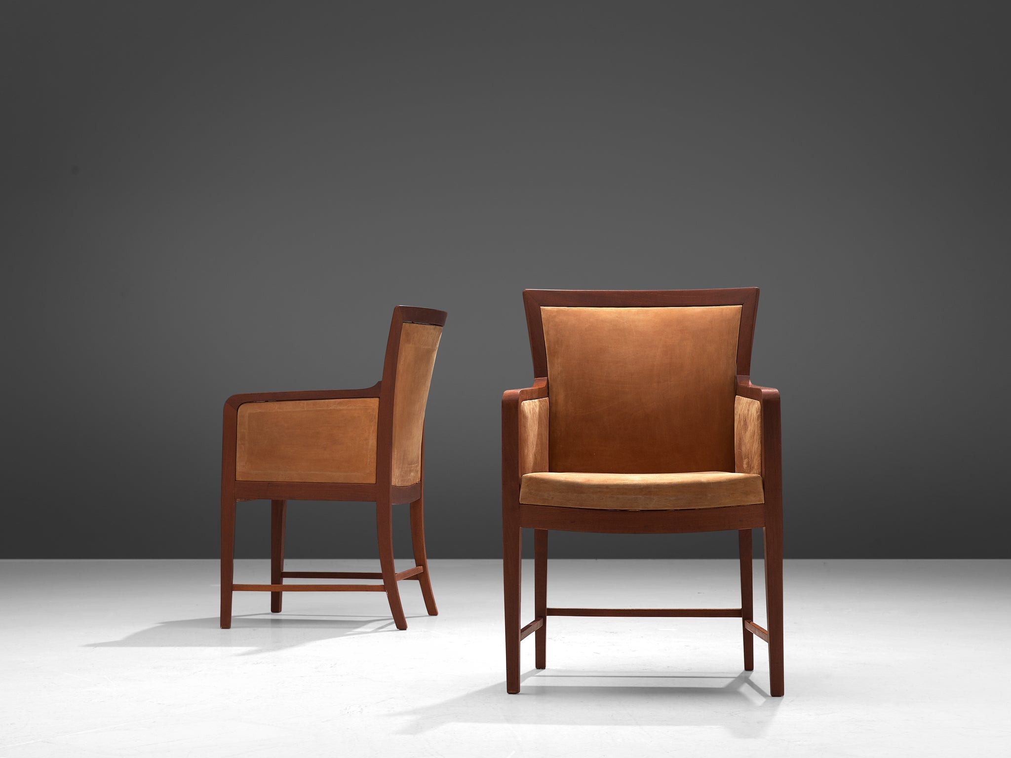 Kaj Gottlob for Rud Rasmussen Pair of Armchairs in Mahogany and Leather seating Morentz