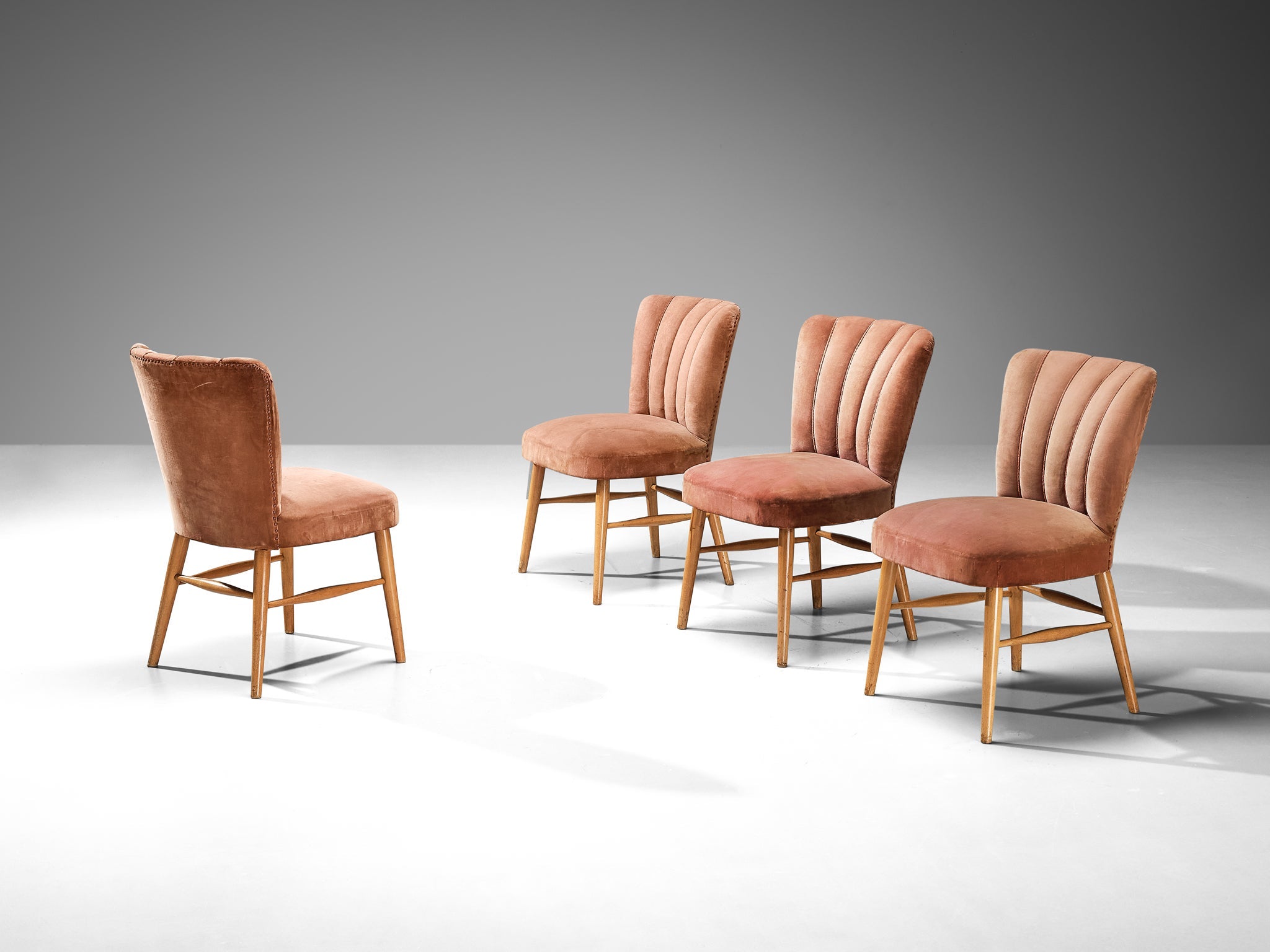 European Dining Chairs in Soft Pink Velvet Upholstery and Wood seating Morentz