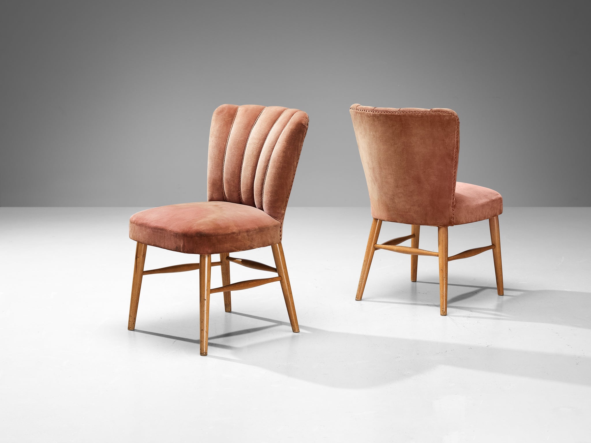 European Dining Chairs in Soft Pink Velvet Upholstery and Wood seating Morentz