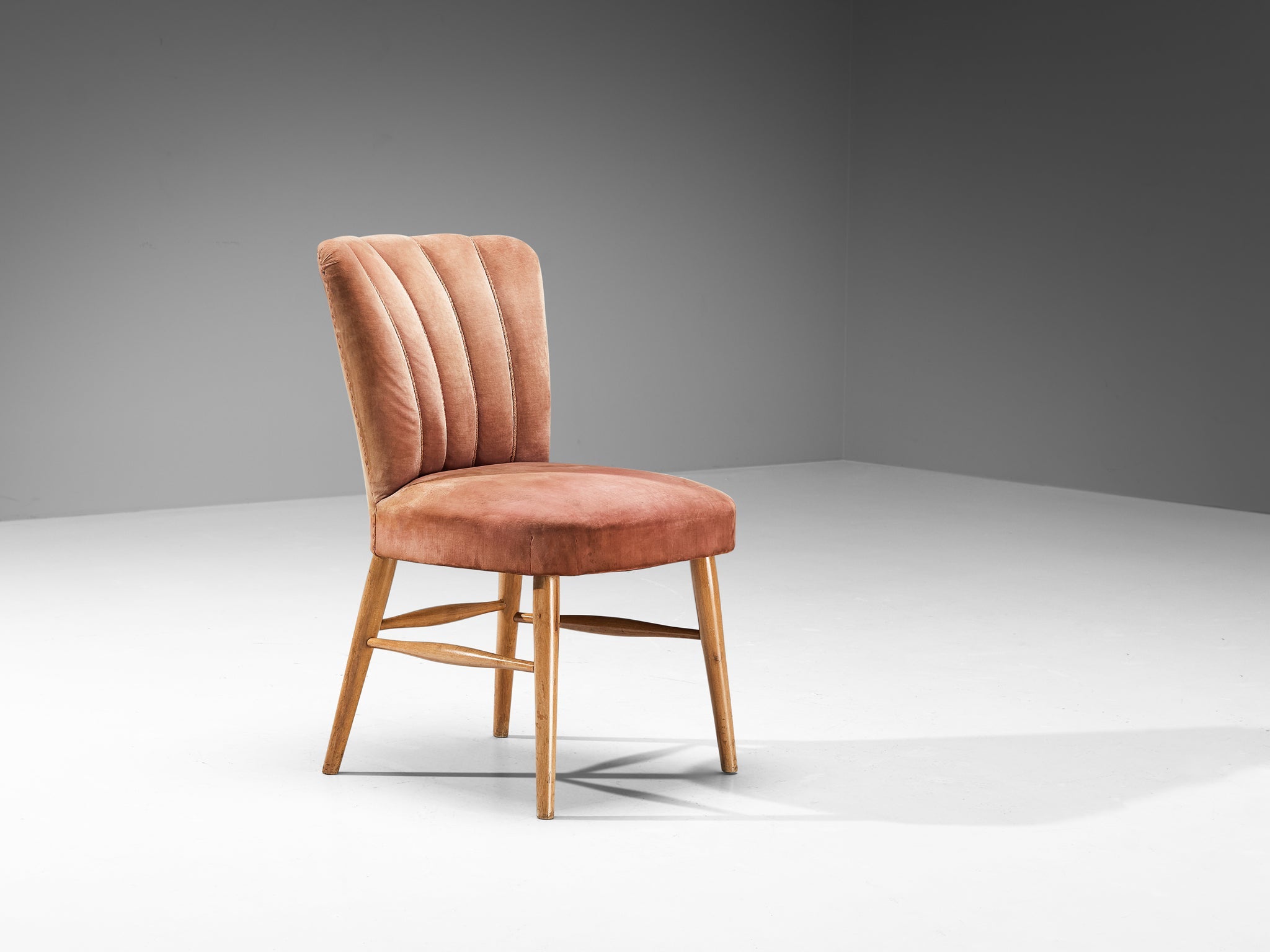 European Dining Chairs in Soft Pink Velvet Upholstery and Wood seating Morentz