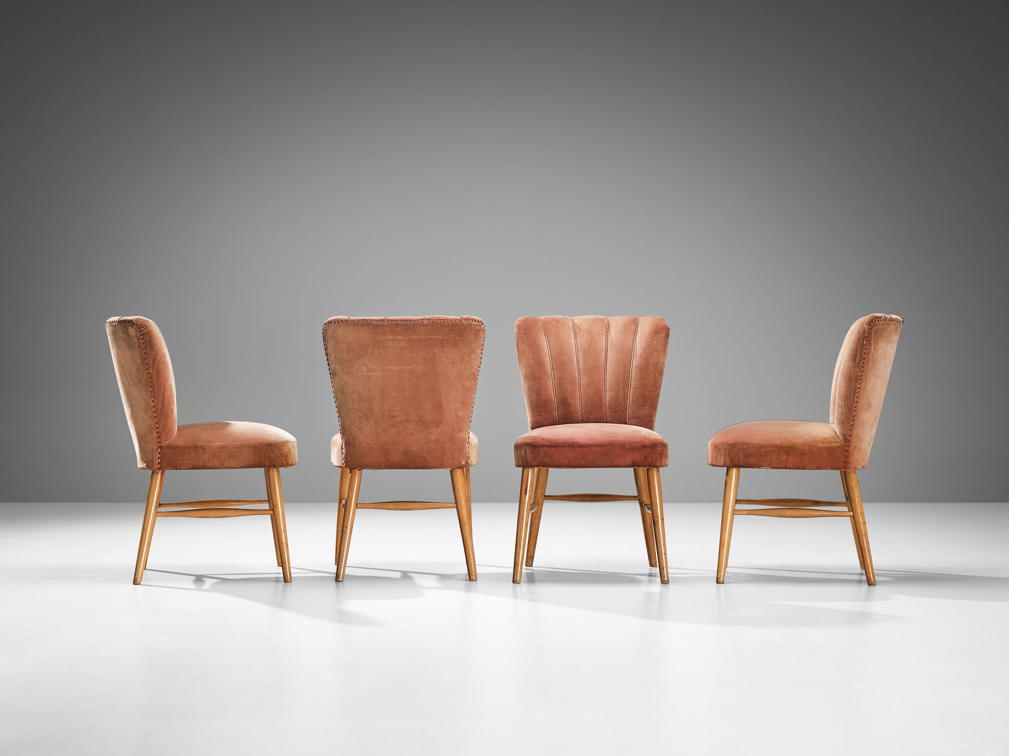 European Dining Chairs in Soft Pink Velvet Upholstery and Wood seating Morentz