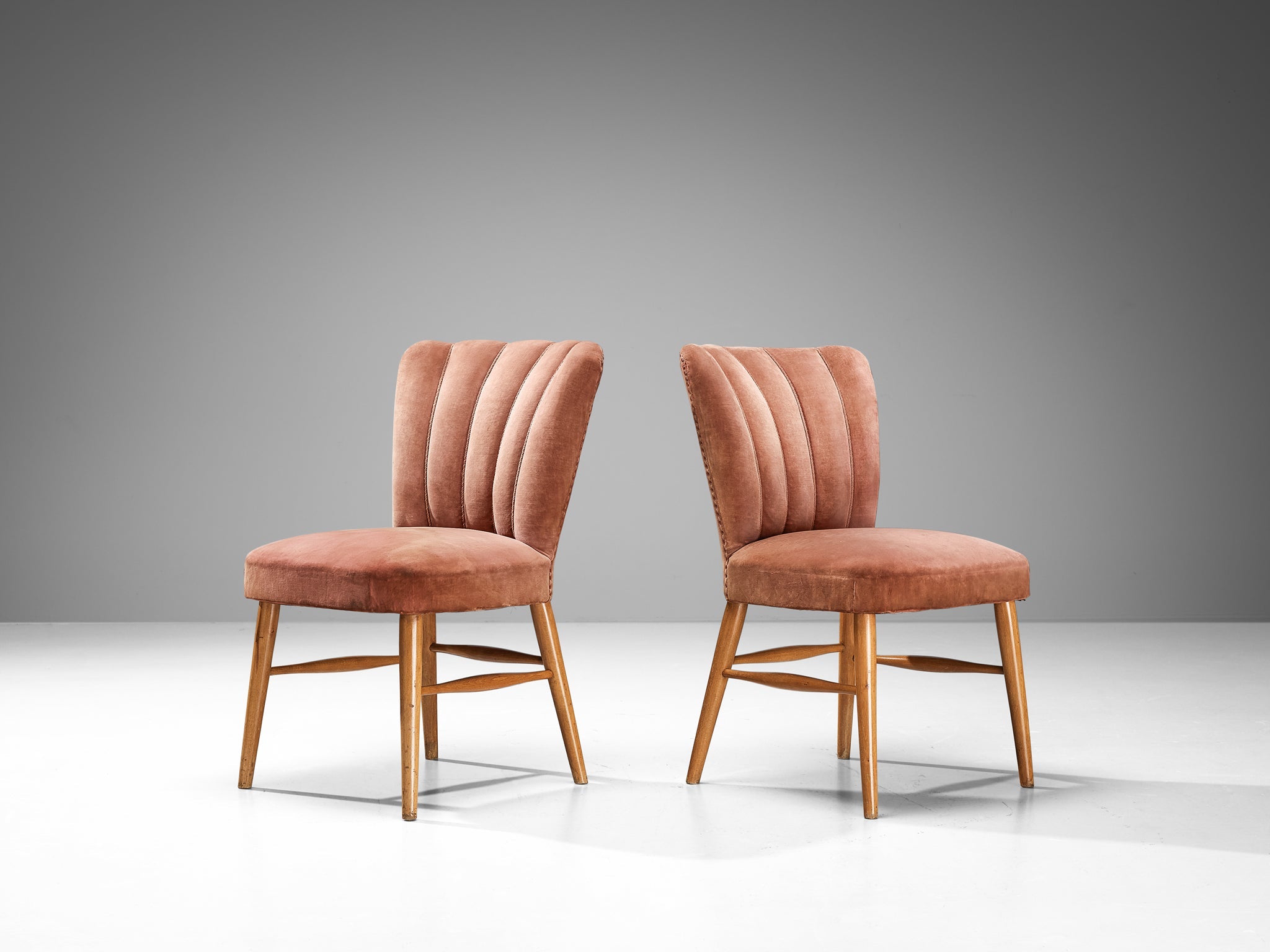 European Dining Chairs in Soft Pink Velvet Upholstery and Wood seating Morentz