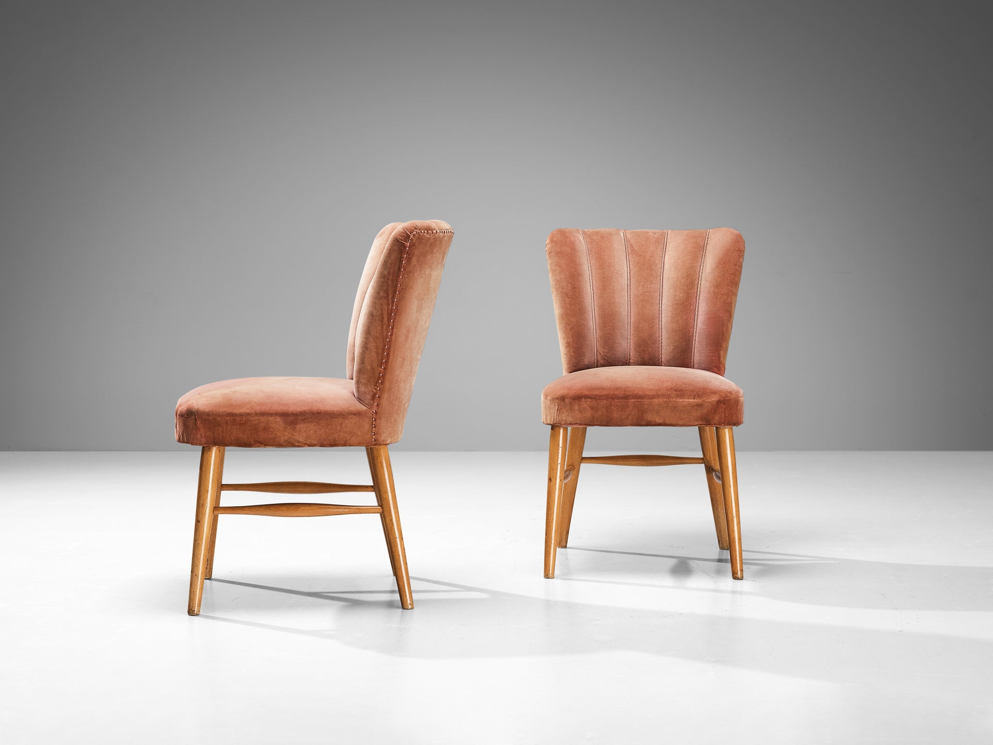 European Dining Chairs in Soft Pink Velvet Upholstery and Wood seating Morentz