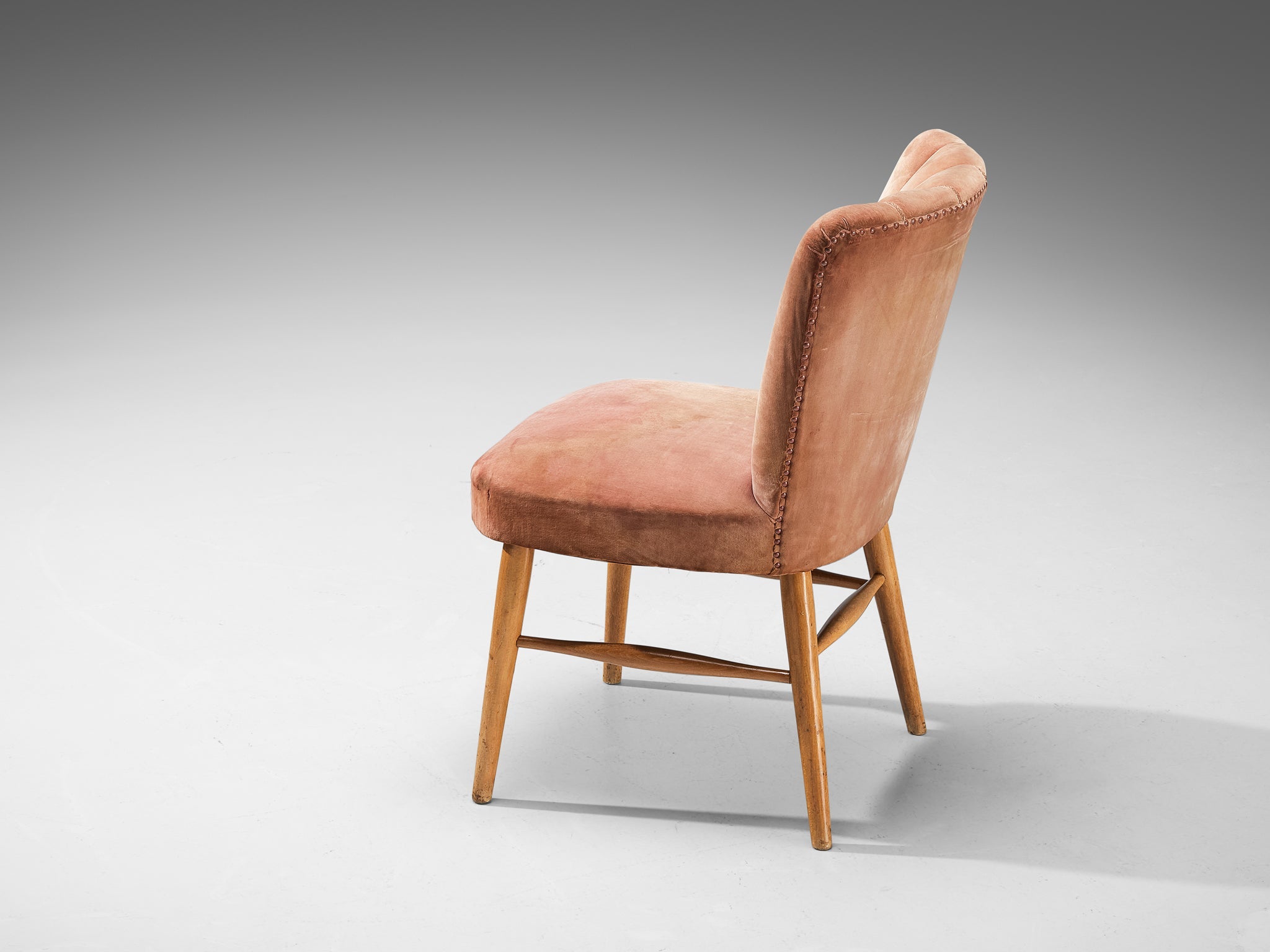European Dining Chairs in Soft Pink Velvet Upholstery and Wood seating Morentz