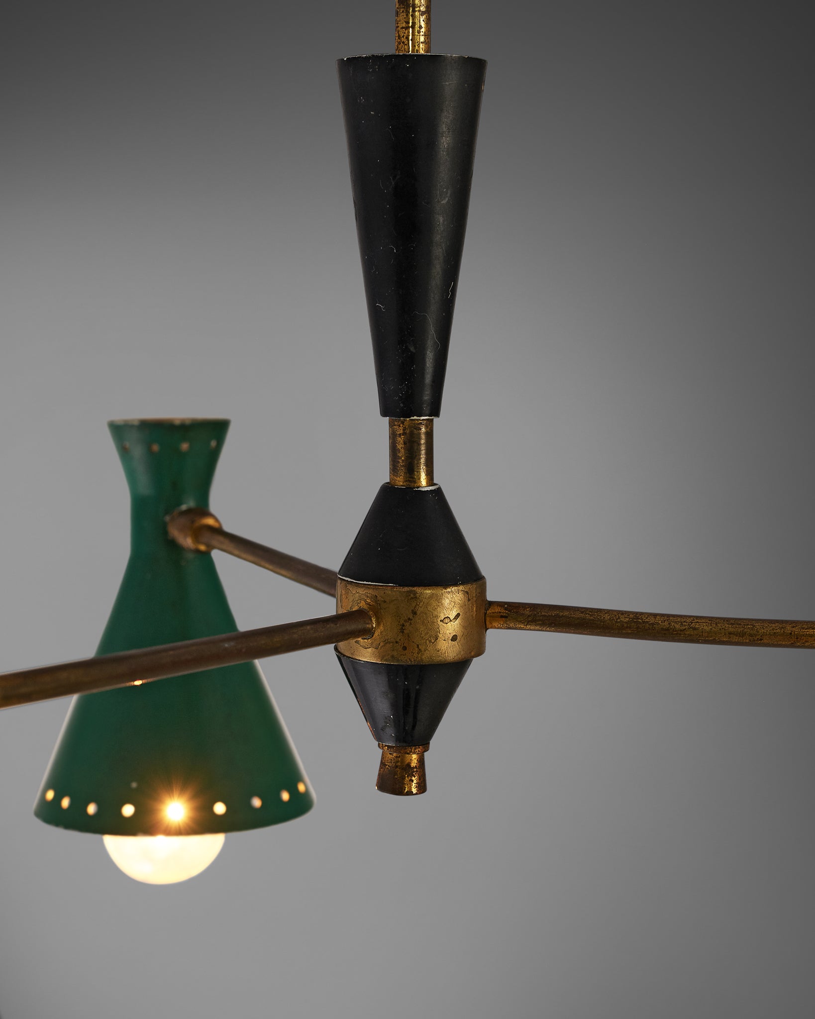 Italian Chandelier with Three Colorful Patinated Shades