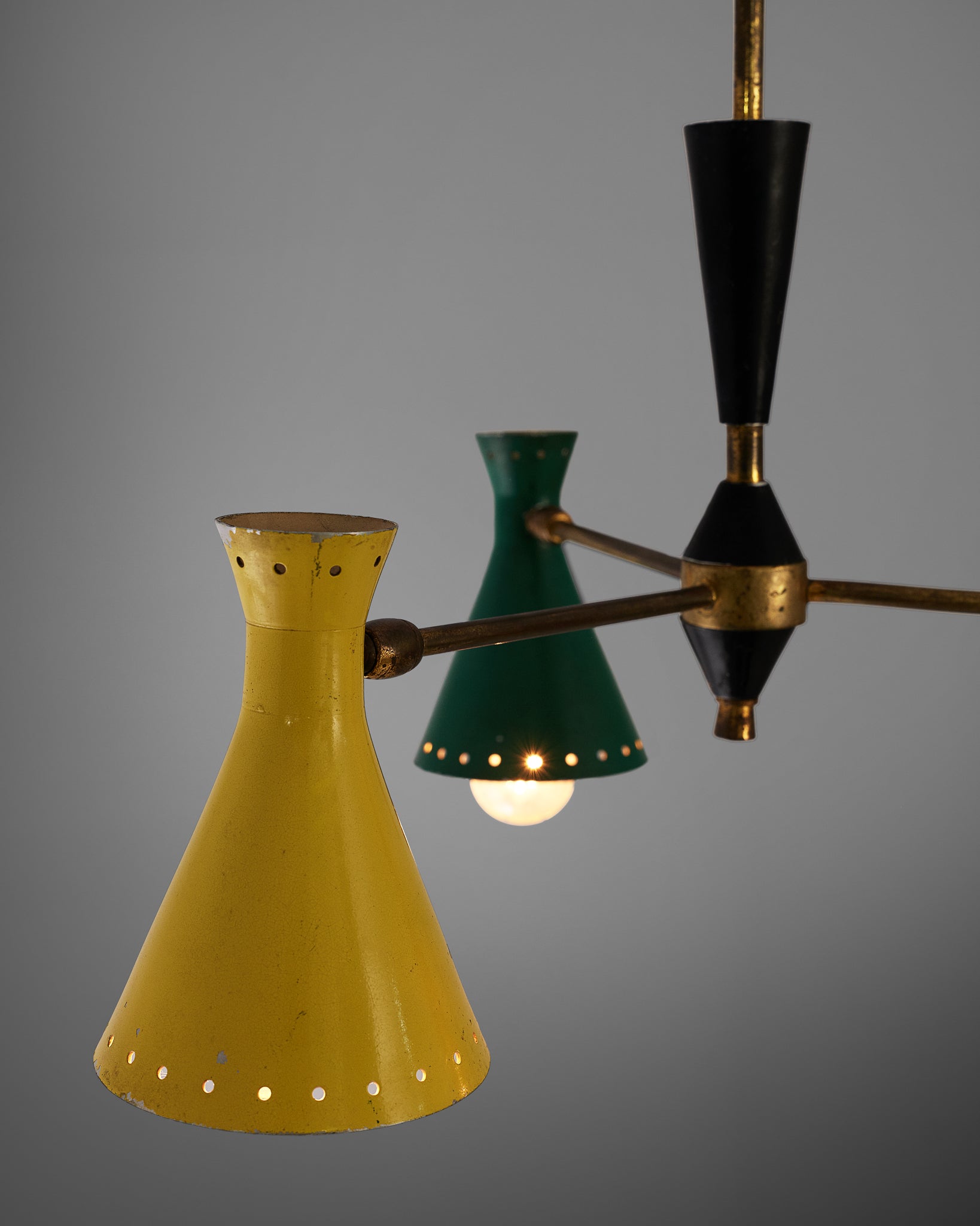 Italian Chandelier with Three Colorful Patinated Shades