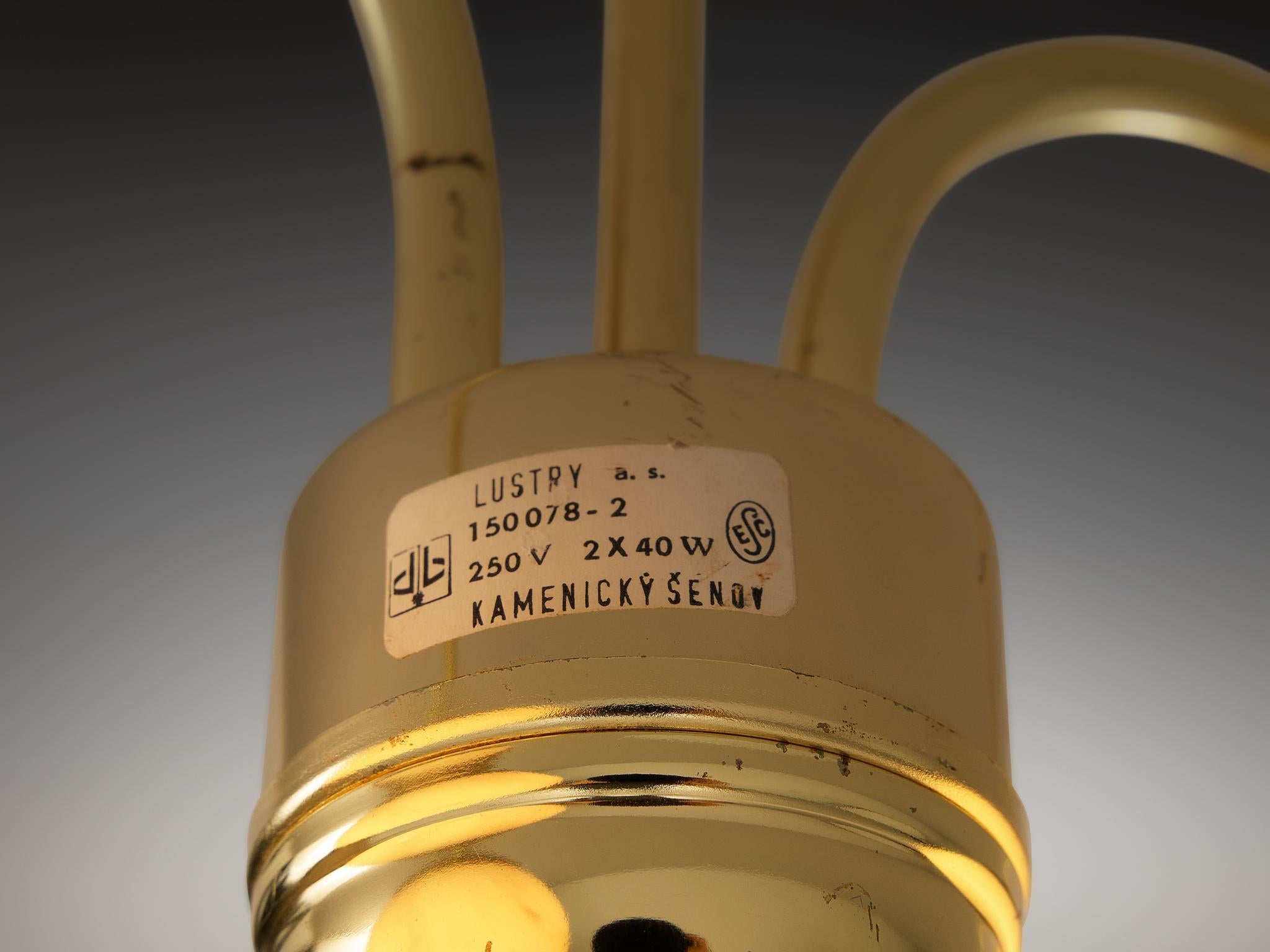 Chandelier with Pink Marbled Glass Spheres and Brass lighting Morentz