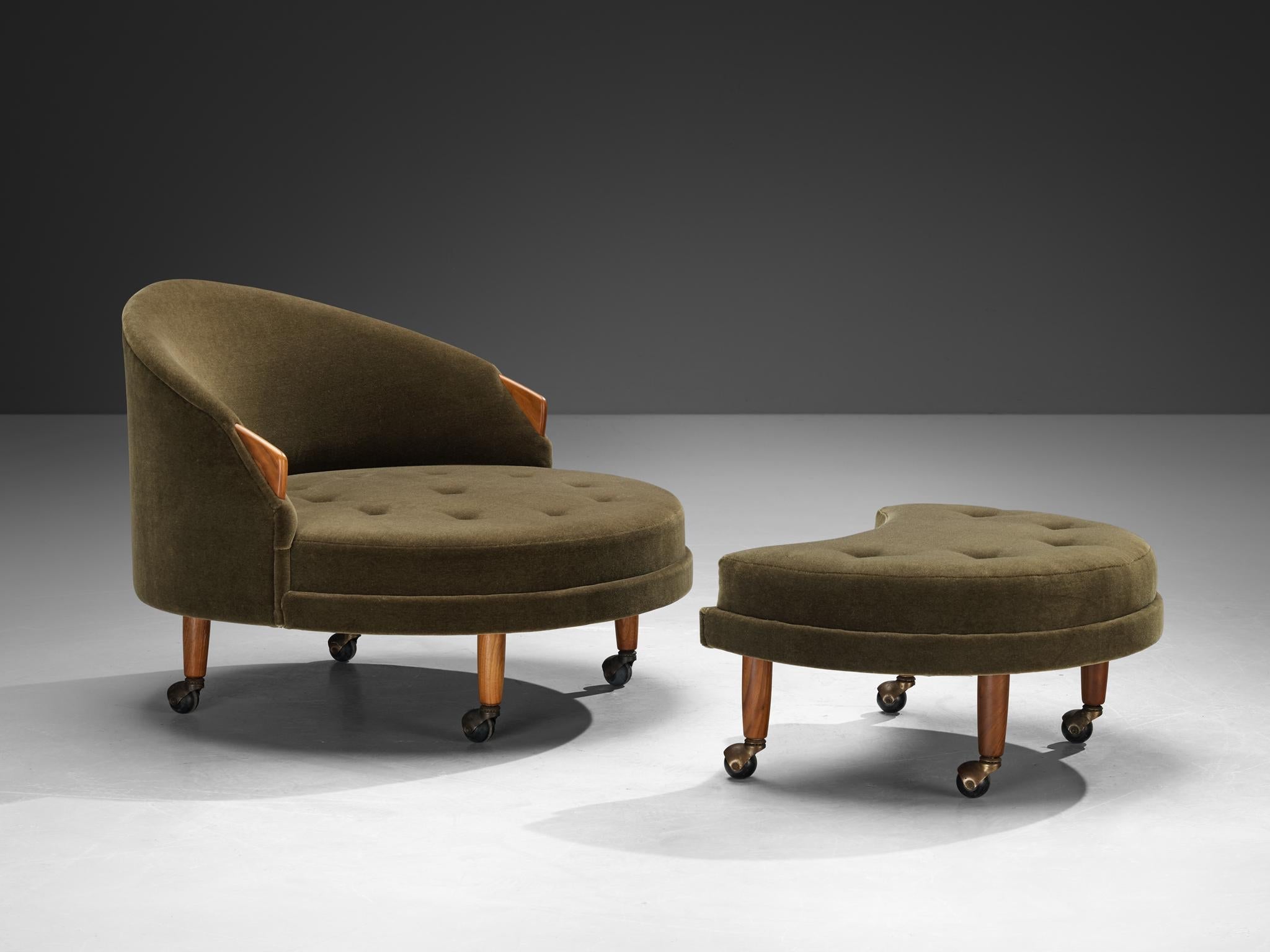 Adrian Pearsall 'Havana' Chair with Ottoman in Olive Green Pierre Frey seating Morentz