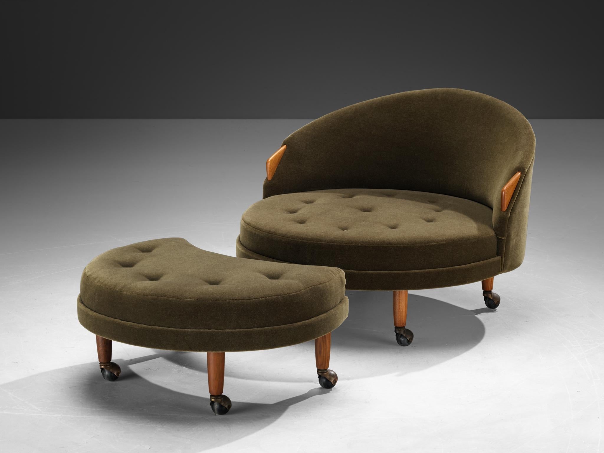 Adrian Pearsall 'Havana' Chair with Ottoman in Olive Green Pierre Frey seating Morentz