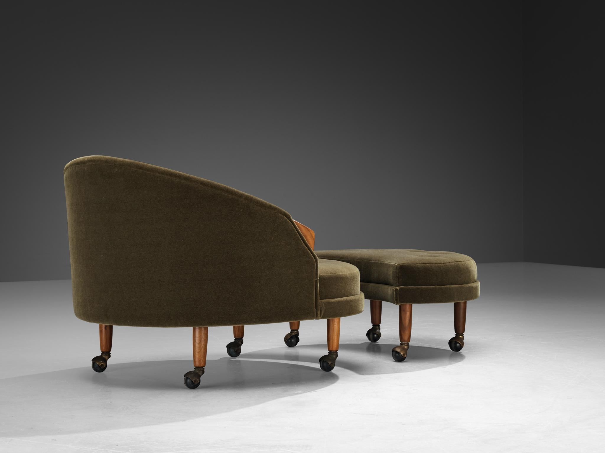 Adrian Pearsall 'Havana' Chair with Ottoman in Olive Green Pierre Frey seating Morentz