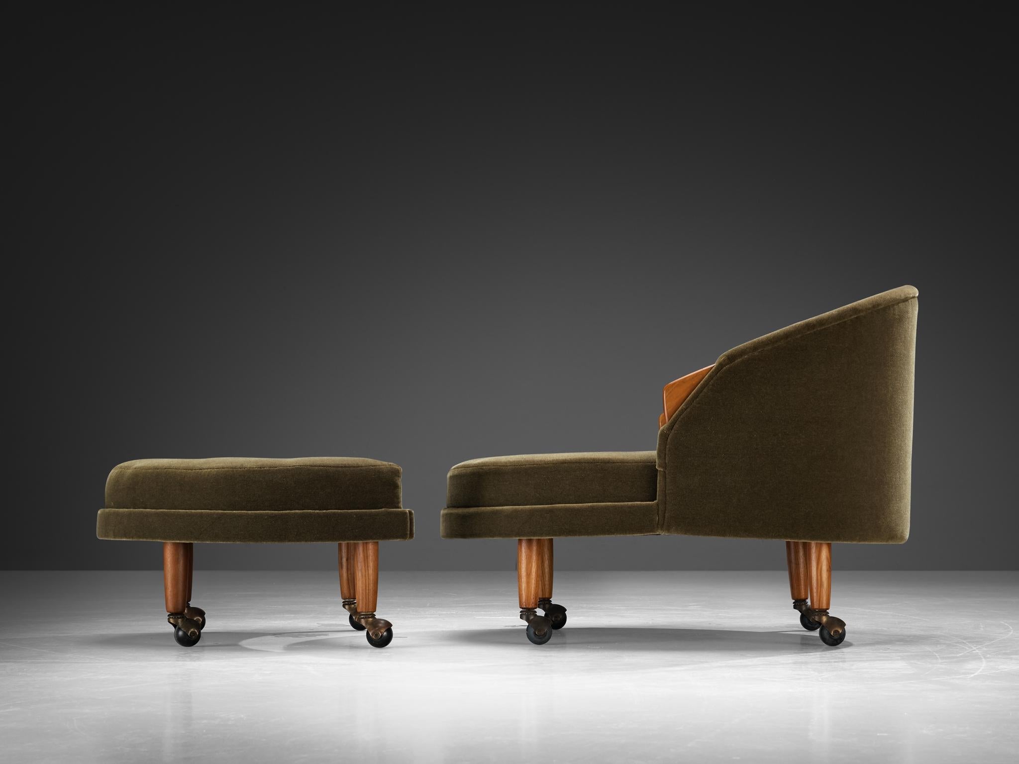 Adrian Pearsall 'Havana' Chair with Ottoman in Olive Green Pierre Frey seating Morentz