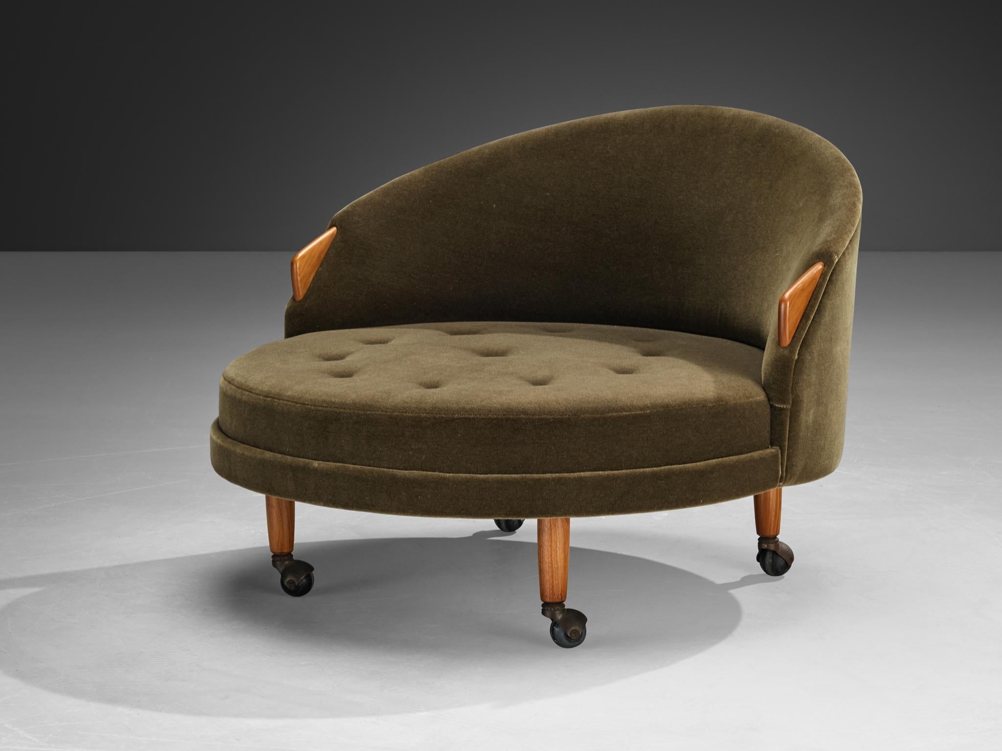 Adrian Pearsall 'Havana' Chair with Ottoman in Olive Green Pierre Frey seating Morentz