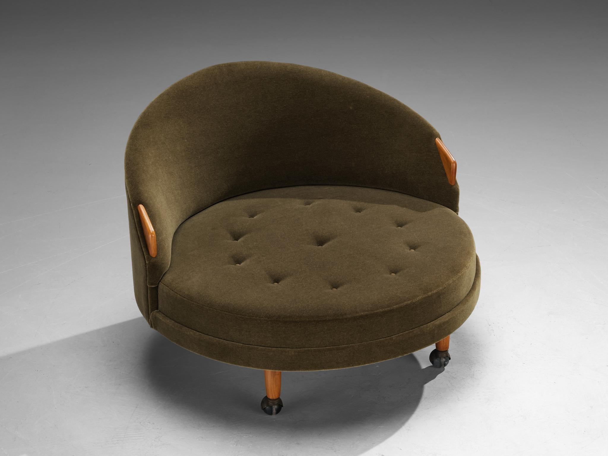 Adrian Pearsall 'Havana' Chair with Ottoman in Olive Green Pierre Frey seating Morentz