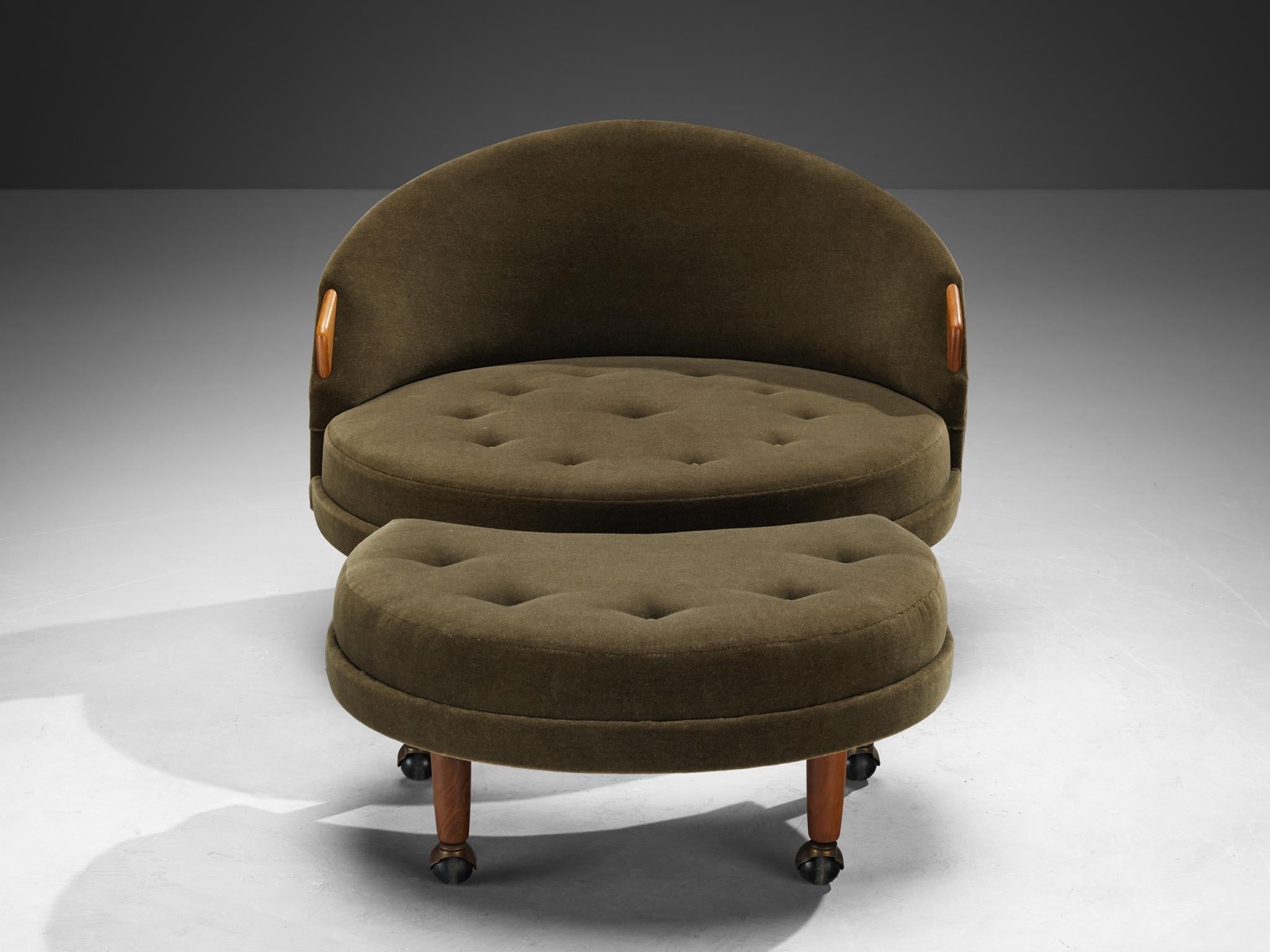 Adrian Pearsall 'Havana' Chair with Ottoman in Olive Green Pierre Frey seating Morentz