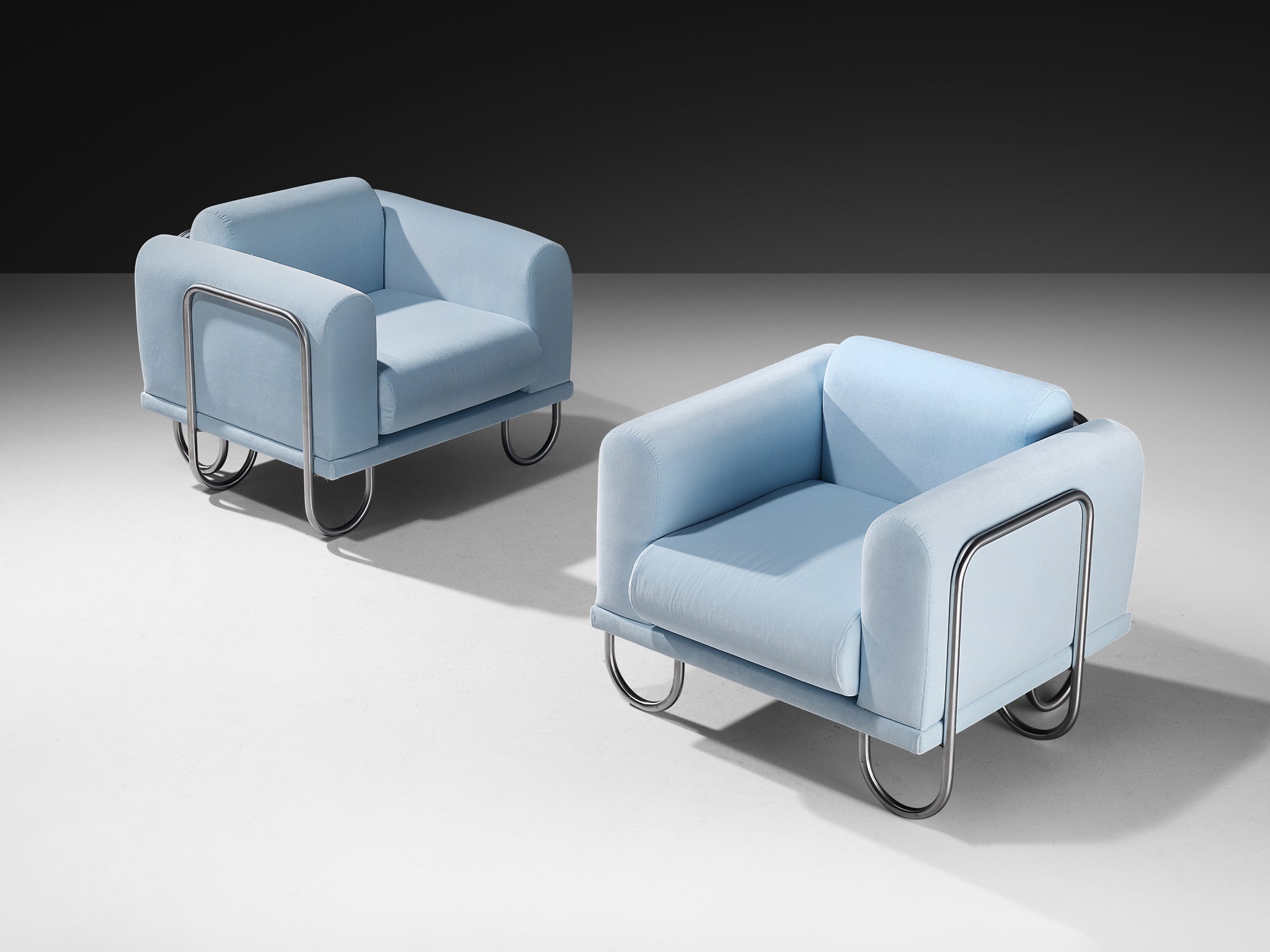 Byron Botker for Landes Lounge Chairs in Light Blue Velvet Seating Morentz