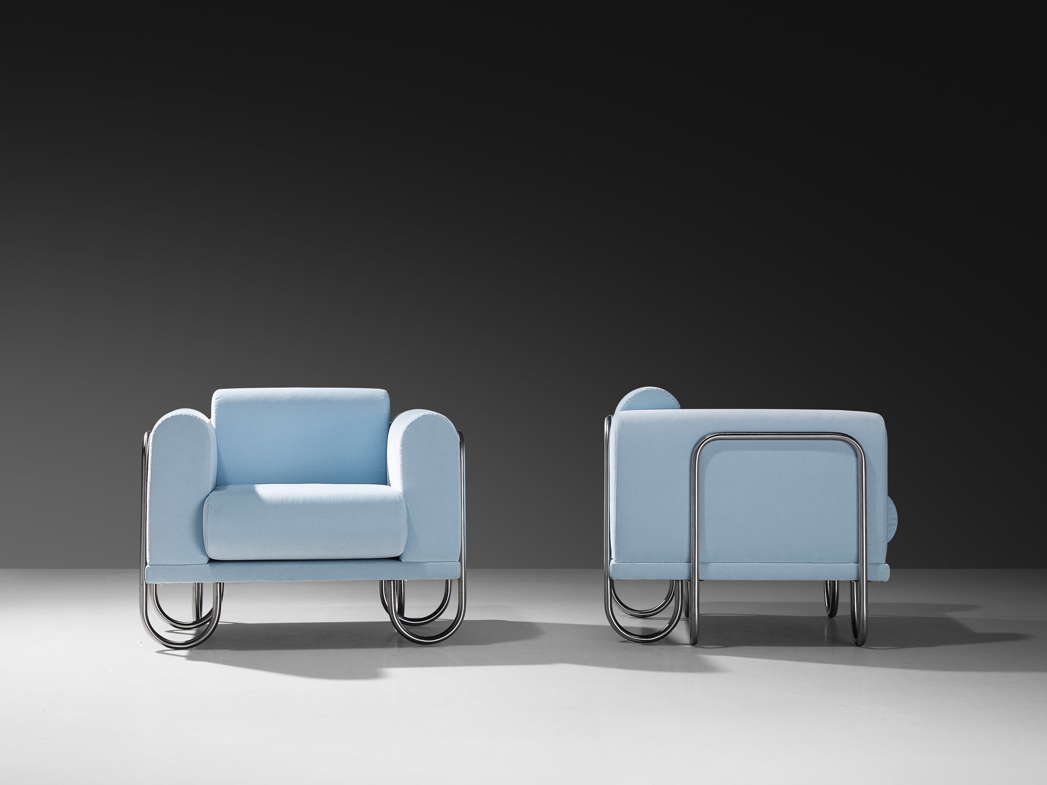 Byron Botker for Landes Lounge Chairs in Light Blue Velvet Seating Morentz