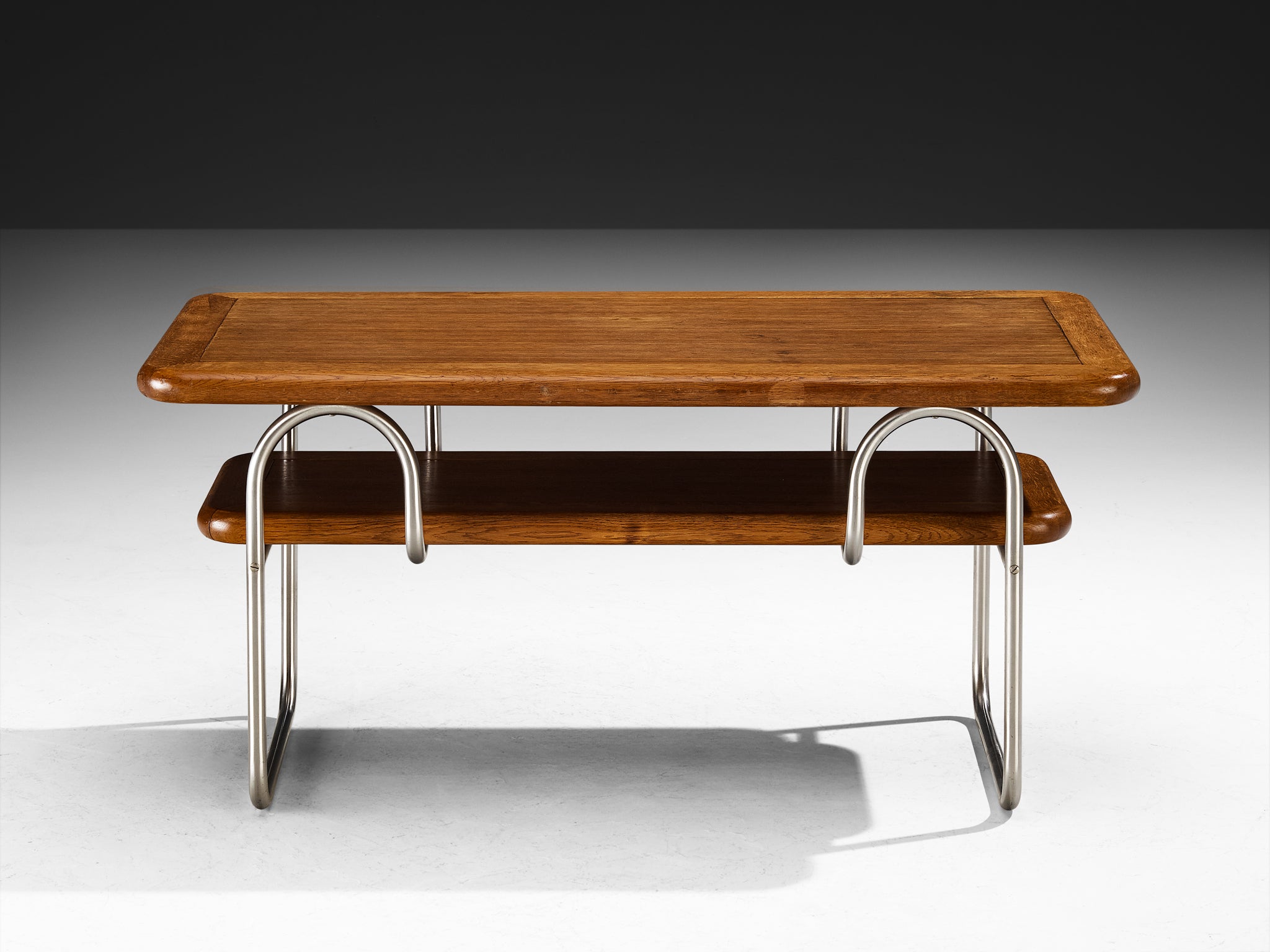 Tubular Coffee Table in Oak and Chromed Metal Tables Morentz