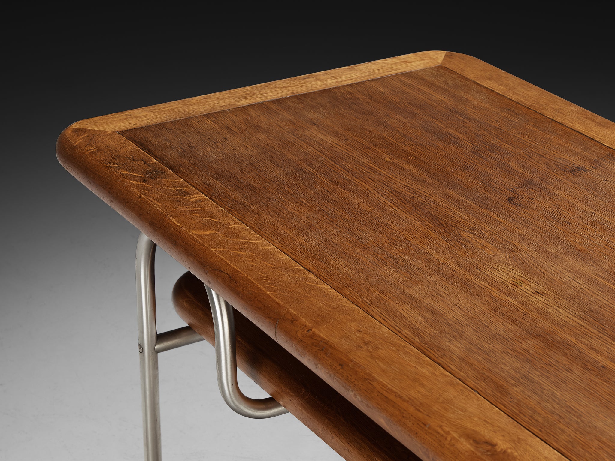 Tubular Coffee Table in Oak and Chromed Metal Tables Morentz