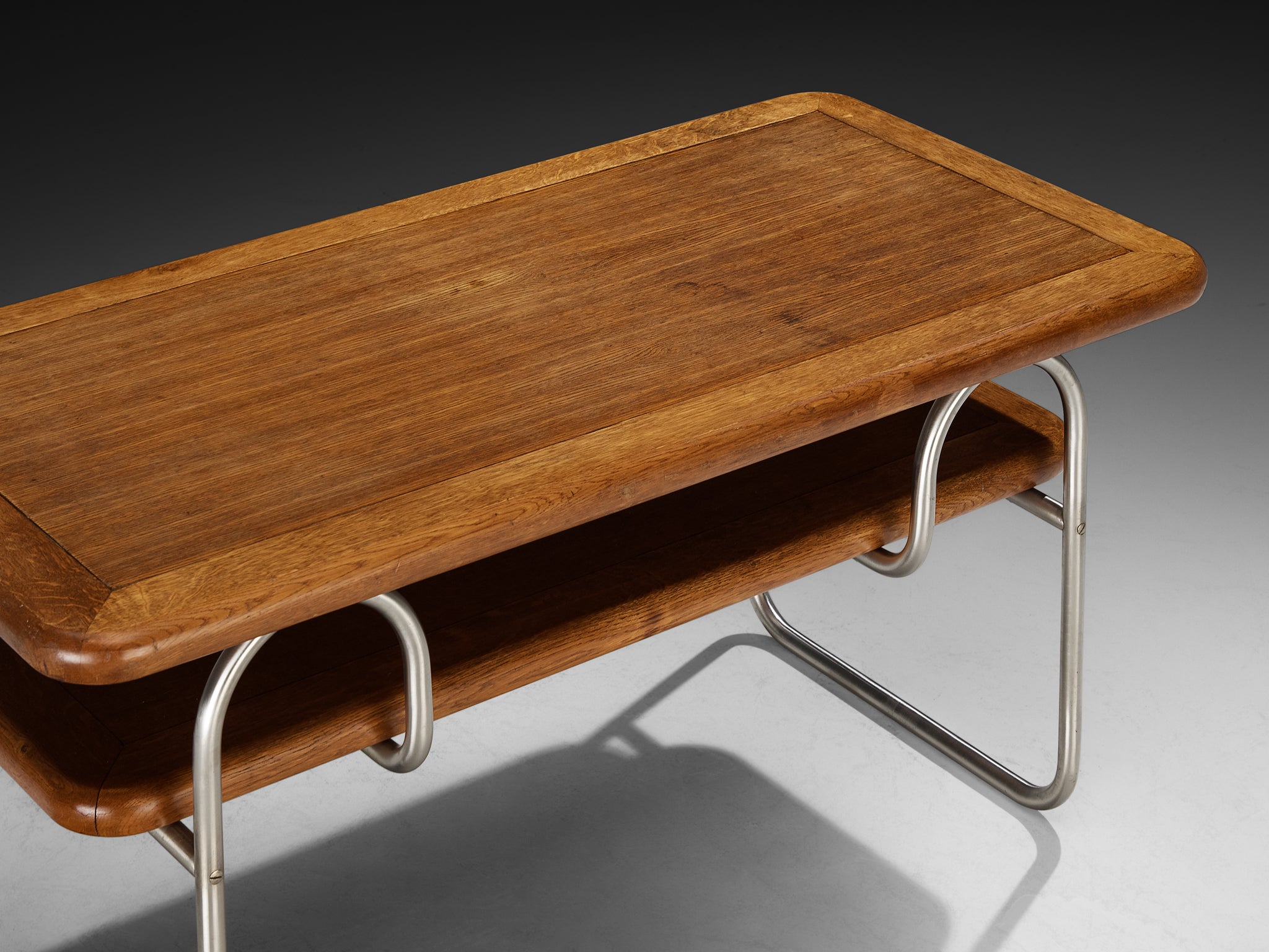 Tubular Coffee Table in Oak and Chromed Metal Tables Morentz