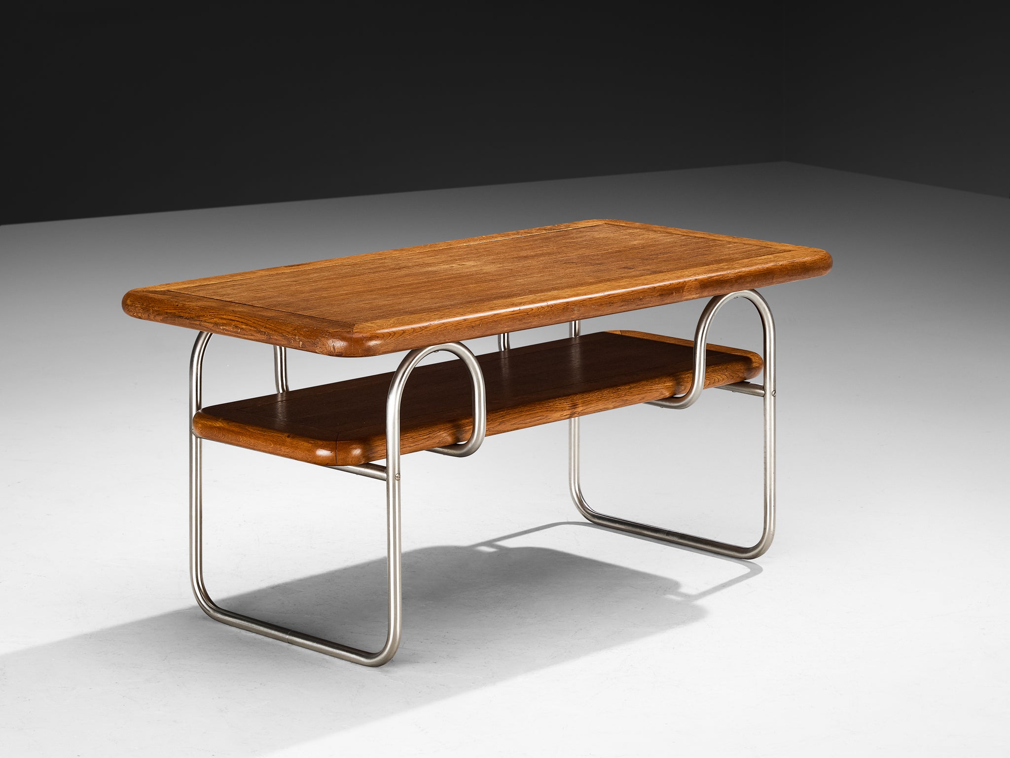 Tubular Coffee Table in Oak and Chromed Metal Tables Morentz