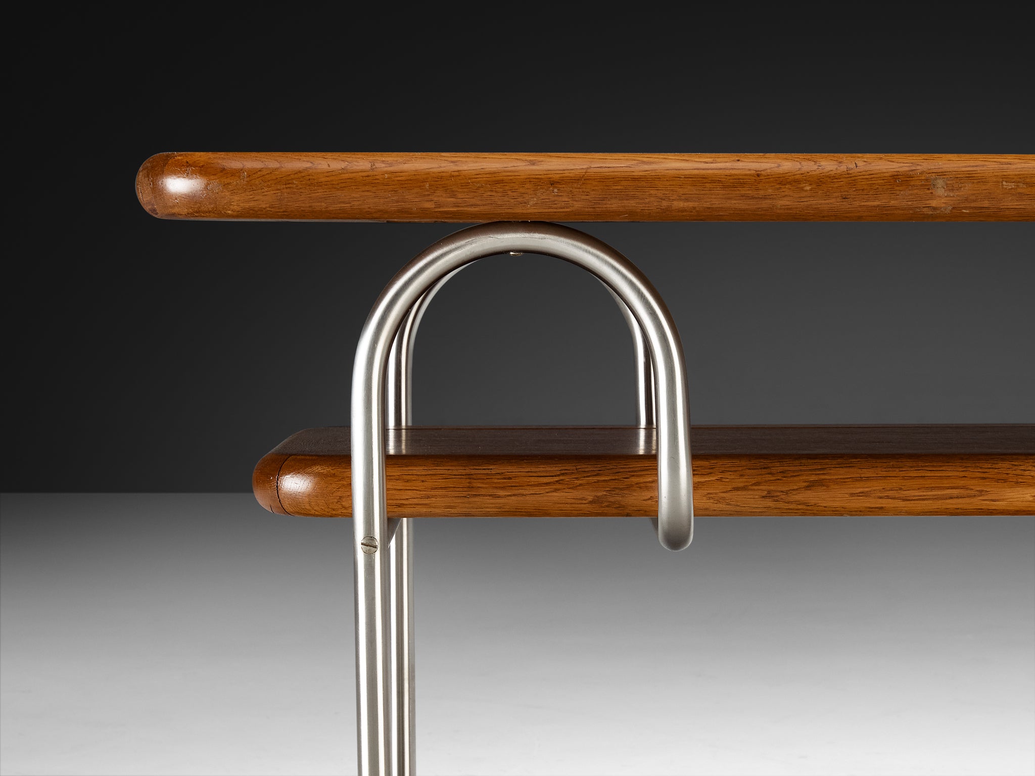 Tubular Coffee Table in Oak and Chromed Metal Tables Morentz