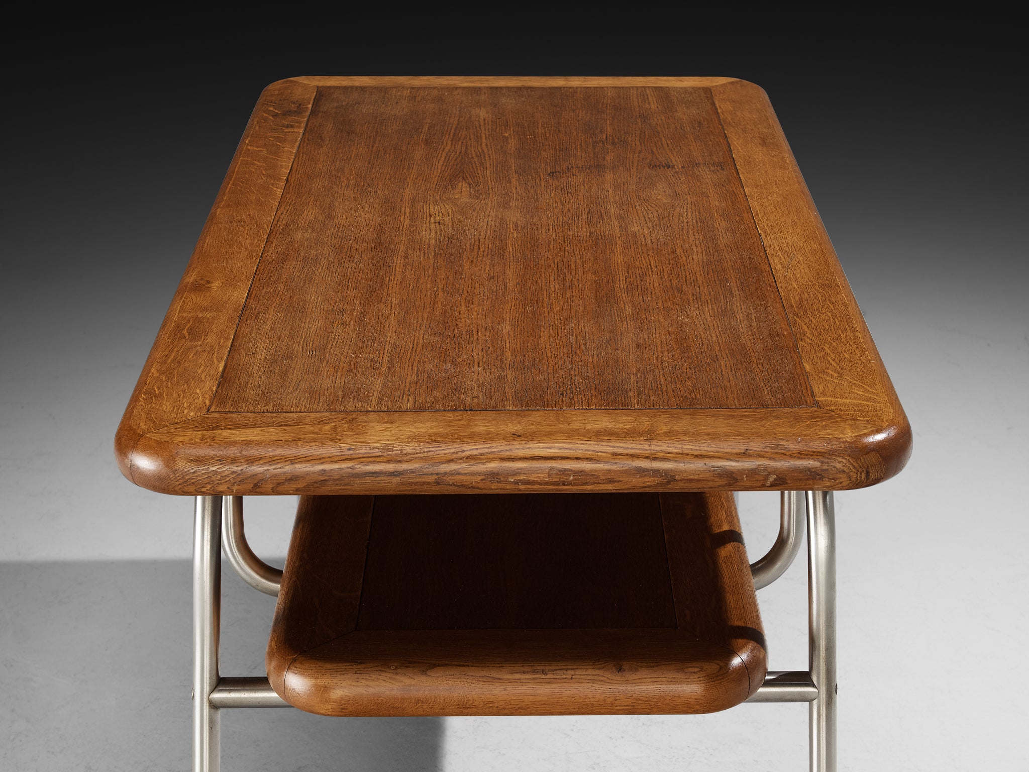 Tubular Coffee Table in Oak and Chromed Metal Tables Morentz