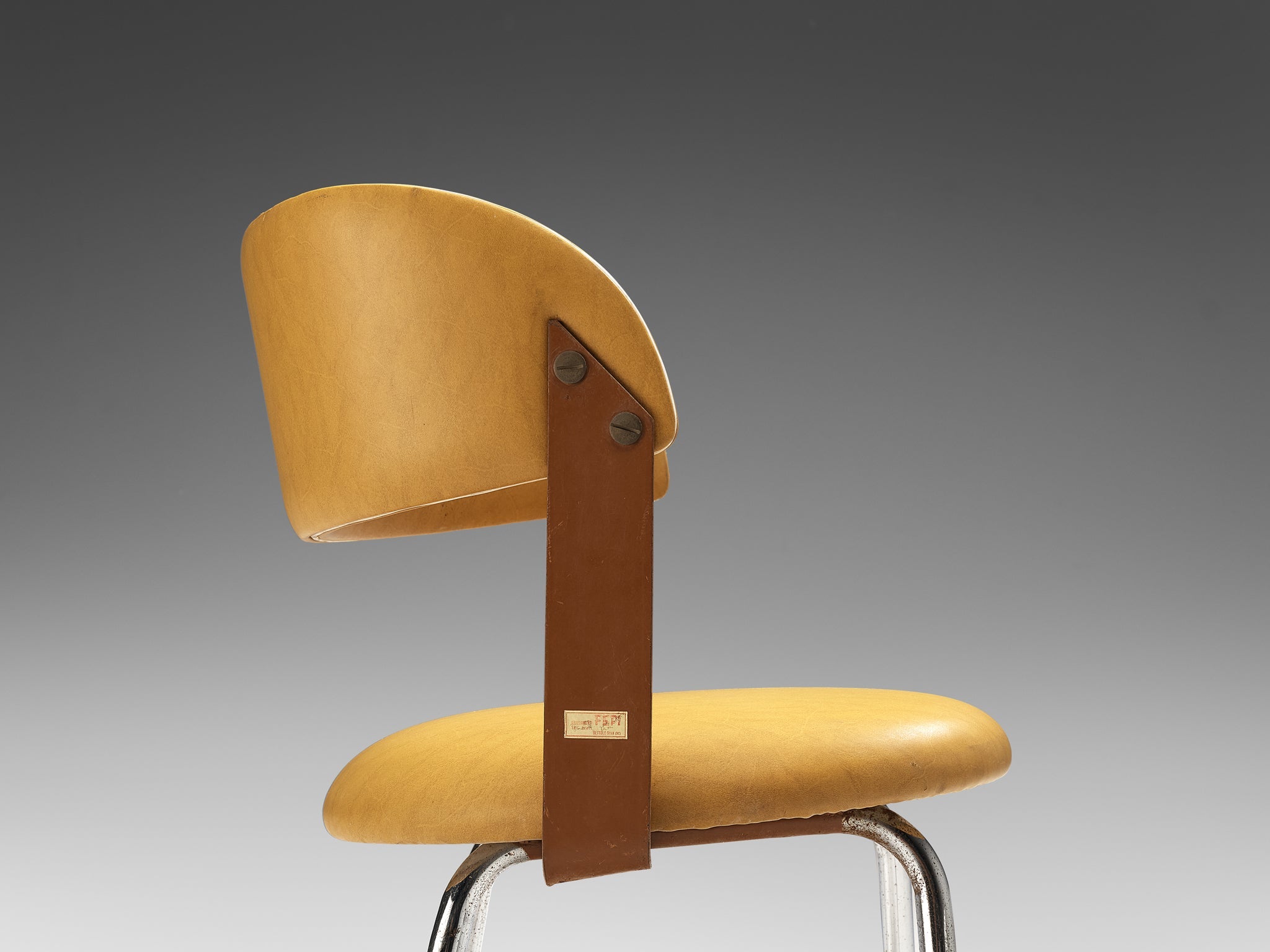 Italian Dining Chair in Metal and Yellow Leatherette seating Morentz