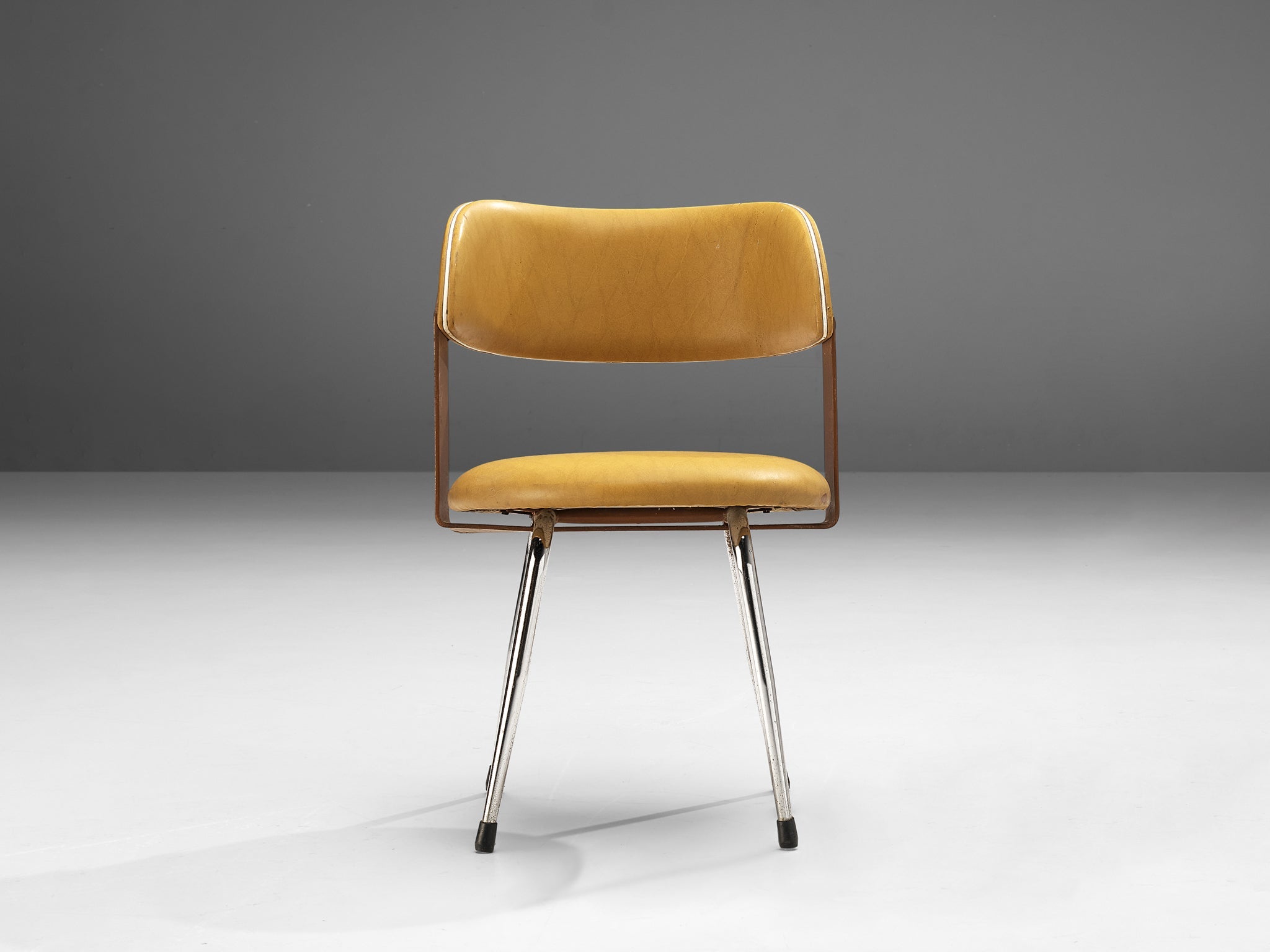 Italian Dining Chair in Metal and Yellow Leatherette seating Morentz