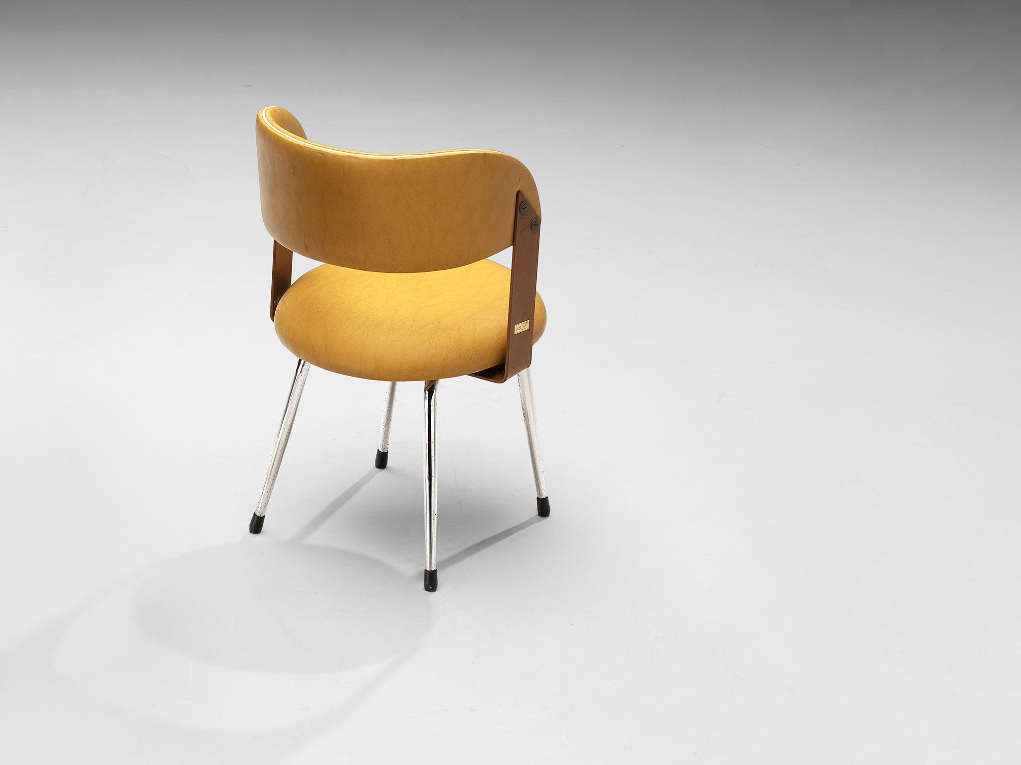 Italian Dining Chair in Metal and Yellow Leatherette seating Morentz