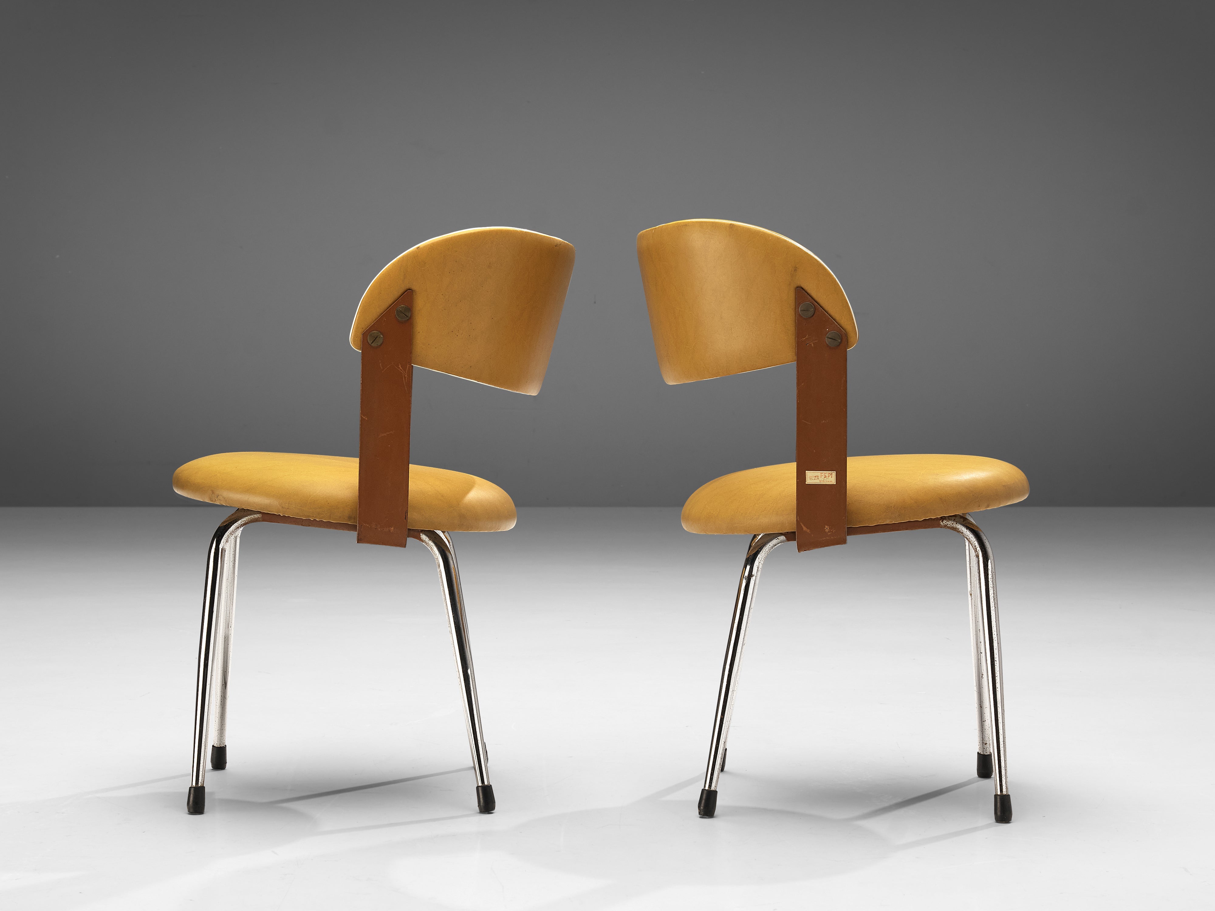 Italian Dining Chairs in Steel and Ocher Yellow Leatherette seating Morentz