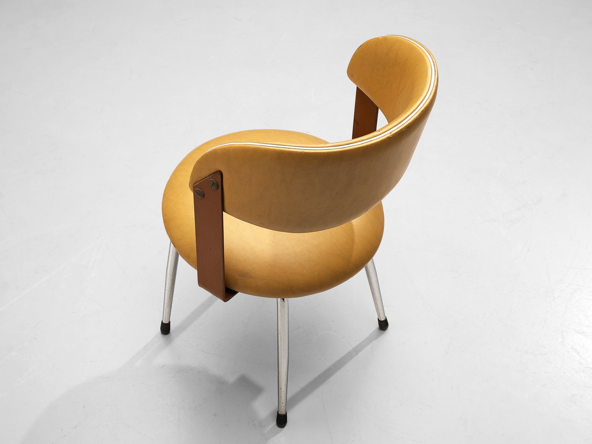 Italian Dining Chair in Metal and Yellow Leatherette seating Morentz