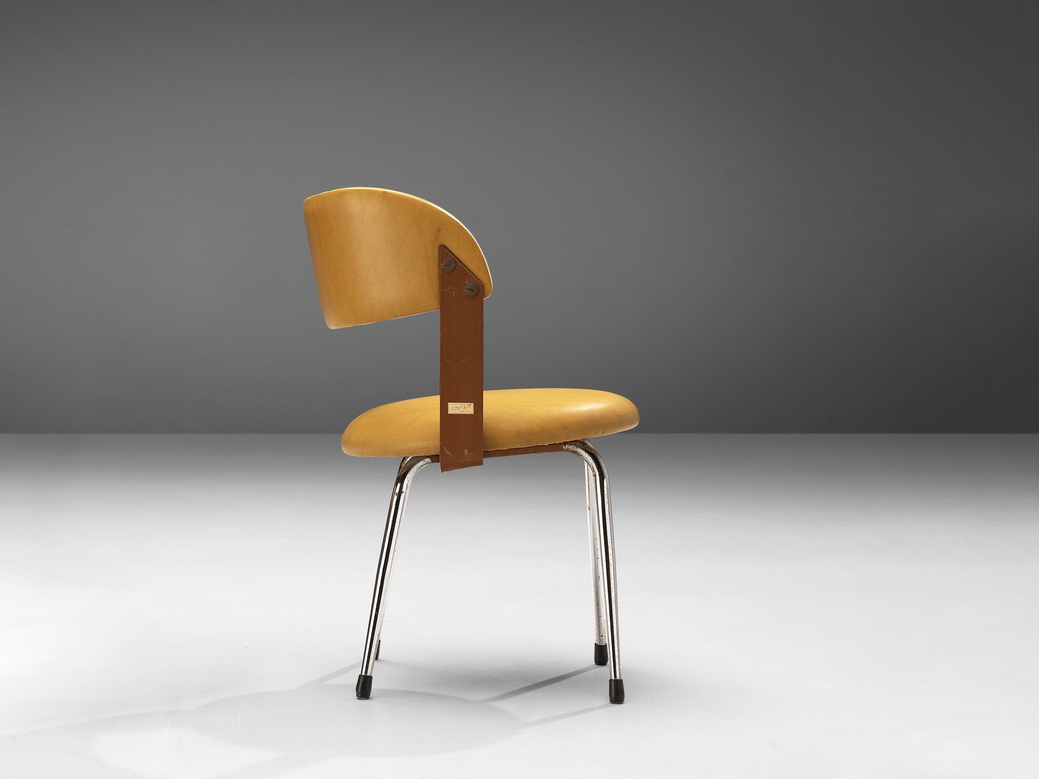 Italian Dining Chair in Metal and Yellow Leatherette seating Morentz