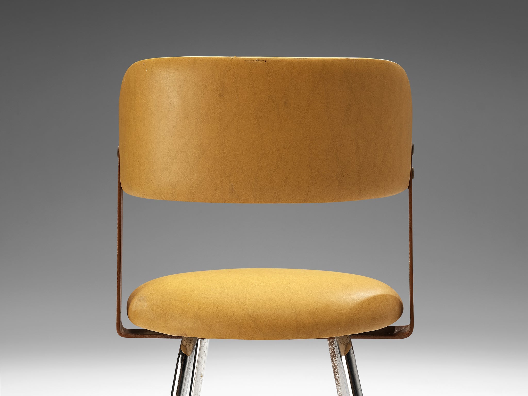 Italian Dining Chair in Metal and Yellow Leatherette seating Morentz