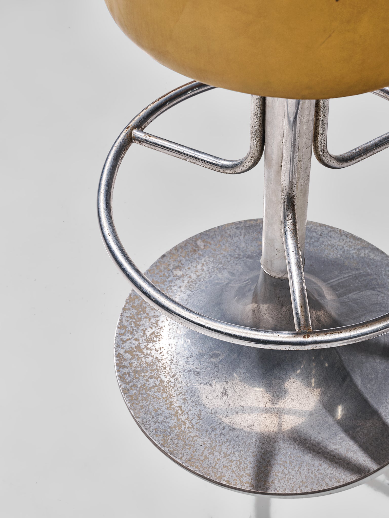 Italian Set of Four Swivel Barstools in Ochre Yellow Leatherette Seating Morentz