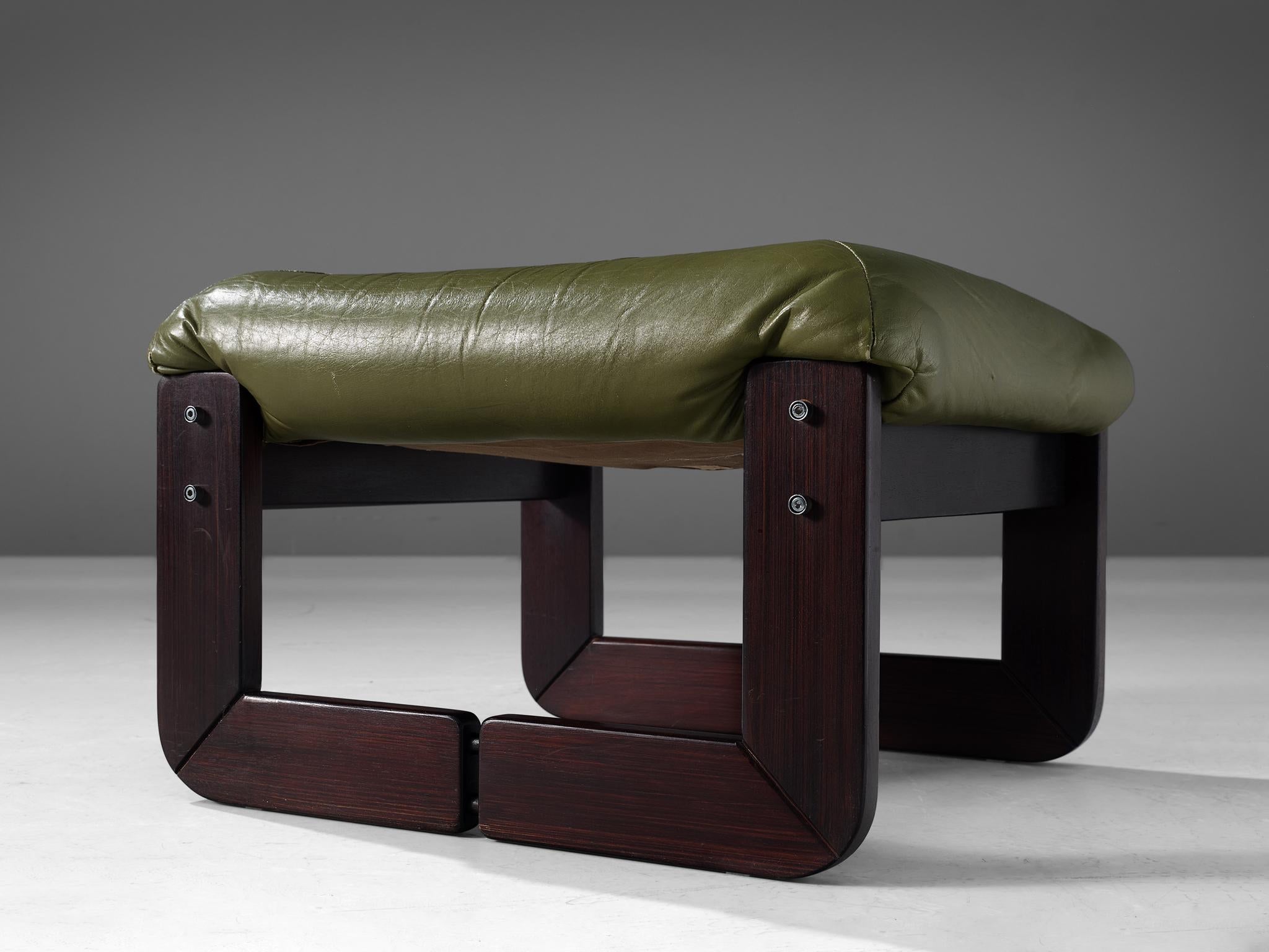 Percival Lafer Ottoman in Olive Green Leather and Mahogany seating Morentz