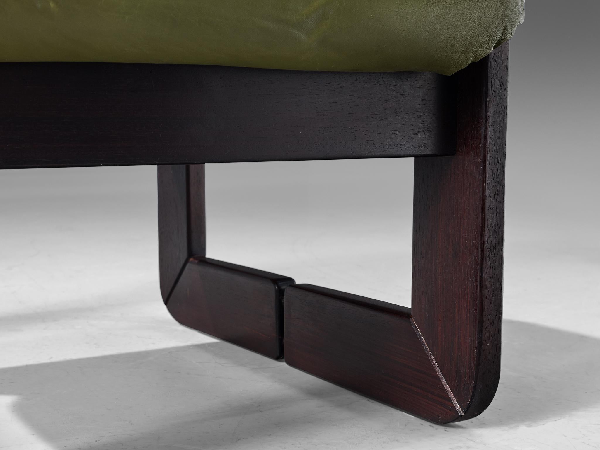 Percival Lafer Ottoman in Olive Green Leather and Mahogany seating Morentz